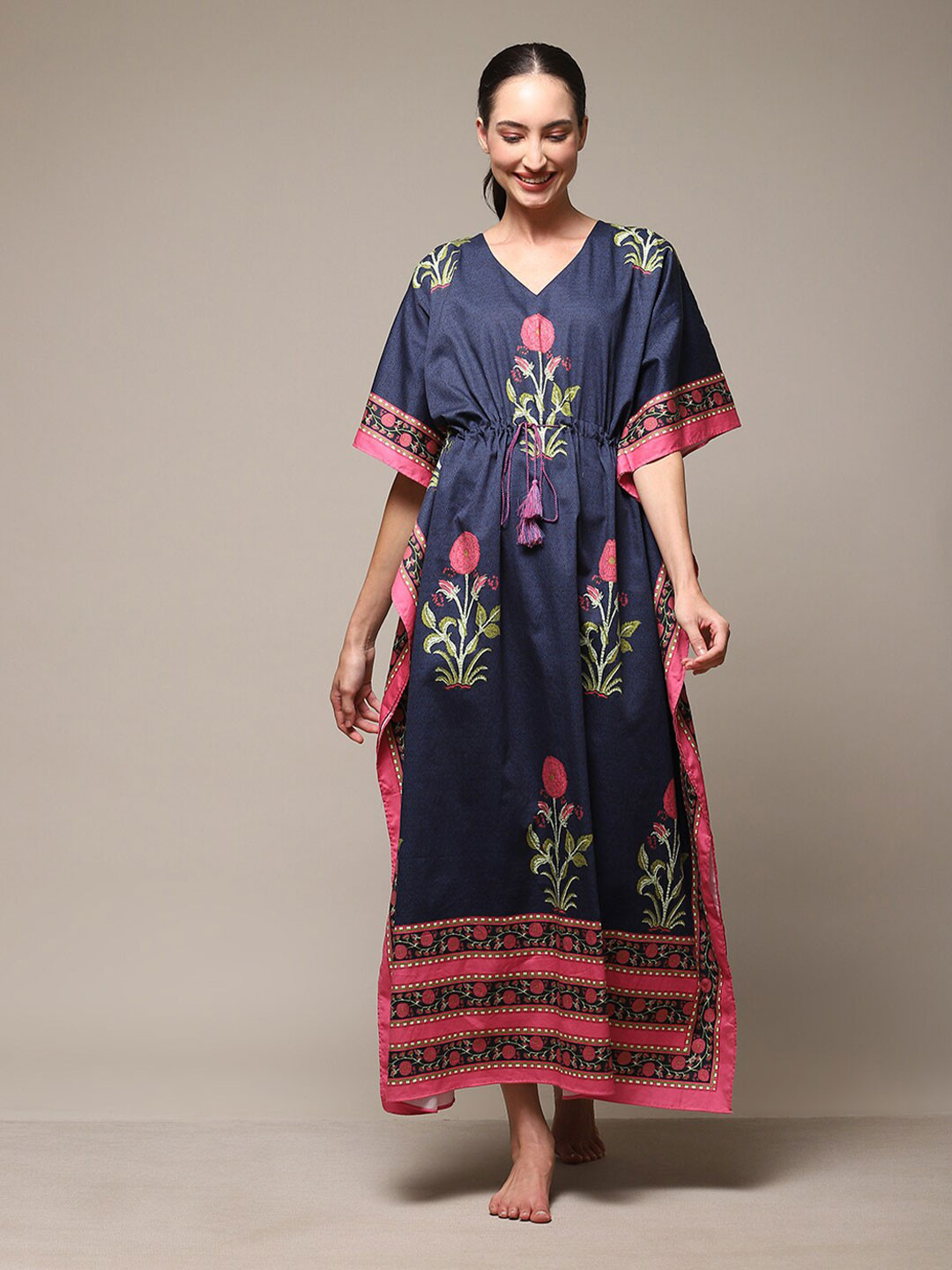 

Biba Floral Printed V-Neck Midi Kaftan Nightdress, Blue