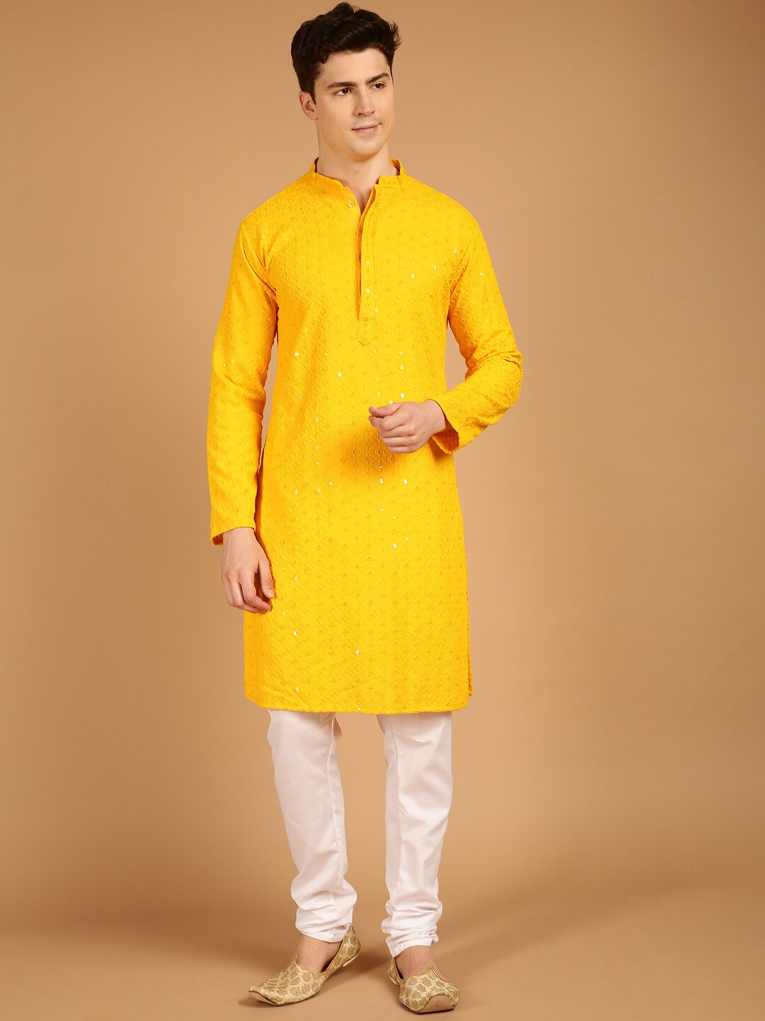 

SOJANYA Ethnic Motif Embroidered Thread Work Pure Cotton Kurta, Mustard