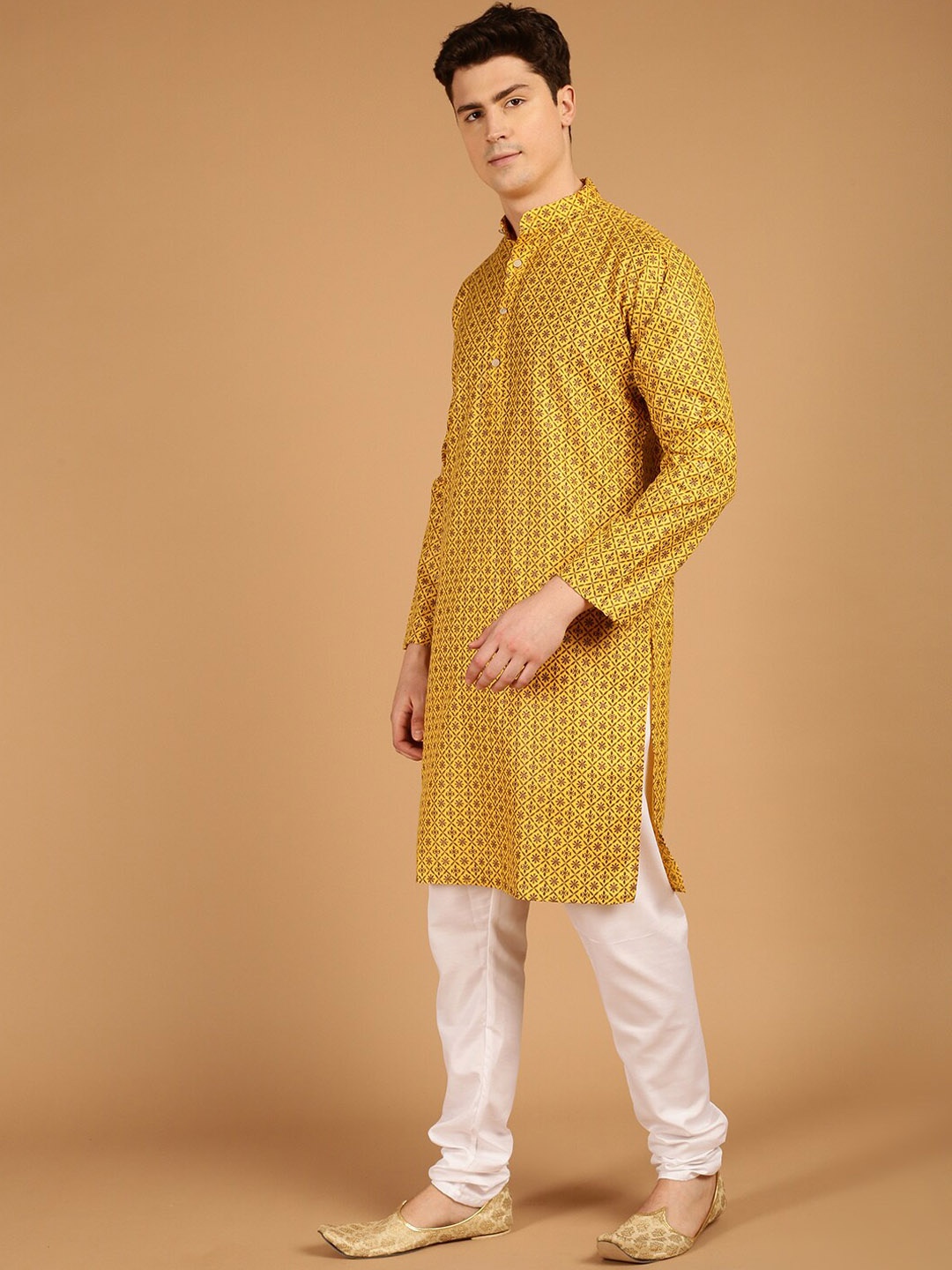 

SOJANYA Ethnic Woven Design Cotton Linen Kurta, Mustard