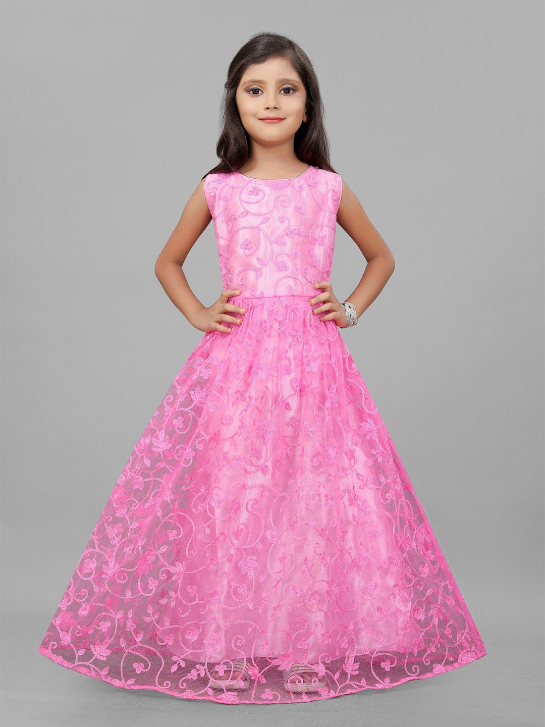 

APNISHA Girls Embroidered Detailed Gown Dress, Pink