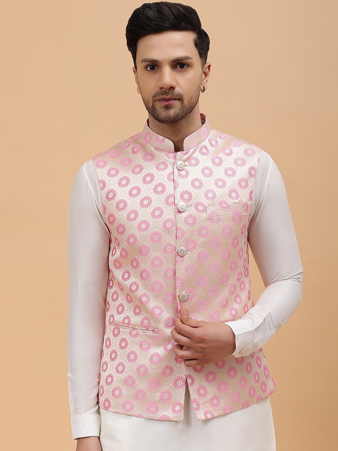 

See Designs Woven Design Jacquard Nehru Jacket, Gold