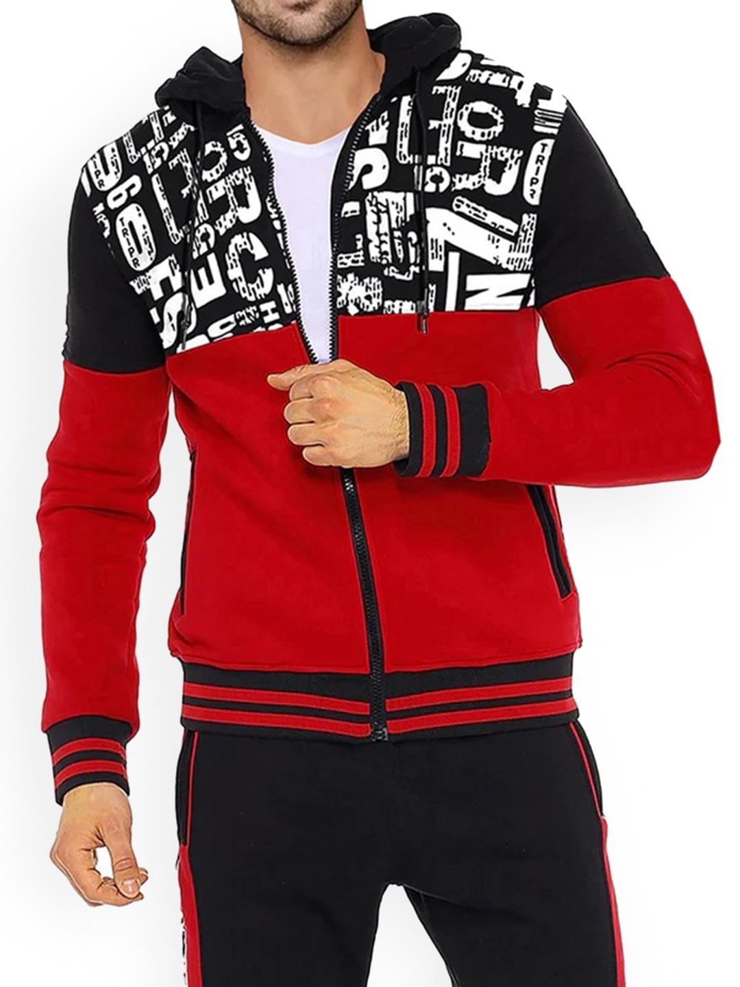 

TRIPR ORIGINALS Typography Printed Cotton Open Front Jacket, Red