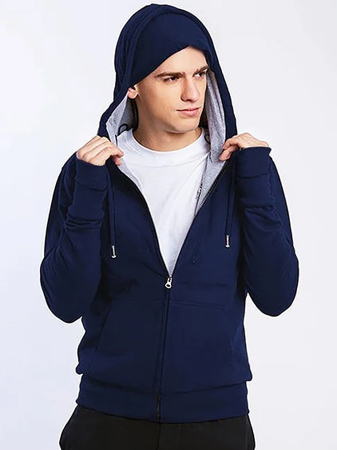 

TRIPR ORIGINALS Hooded Cotton Open Front Jacket, Navy blue