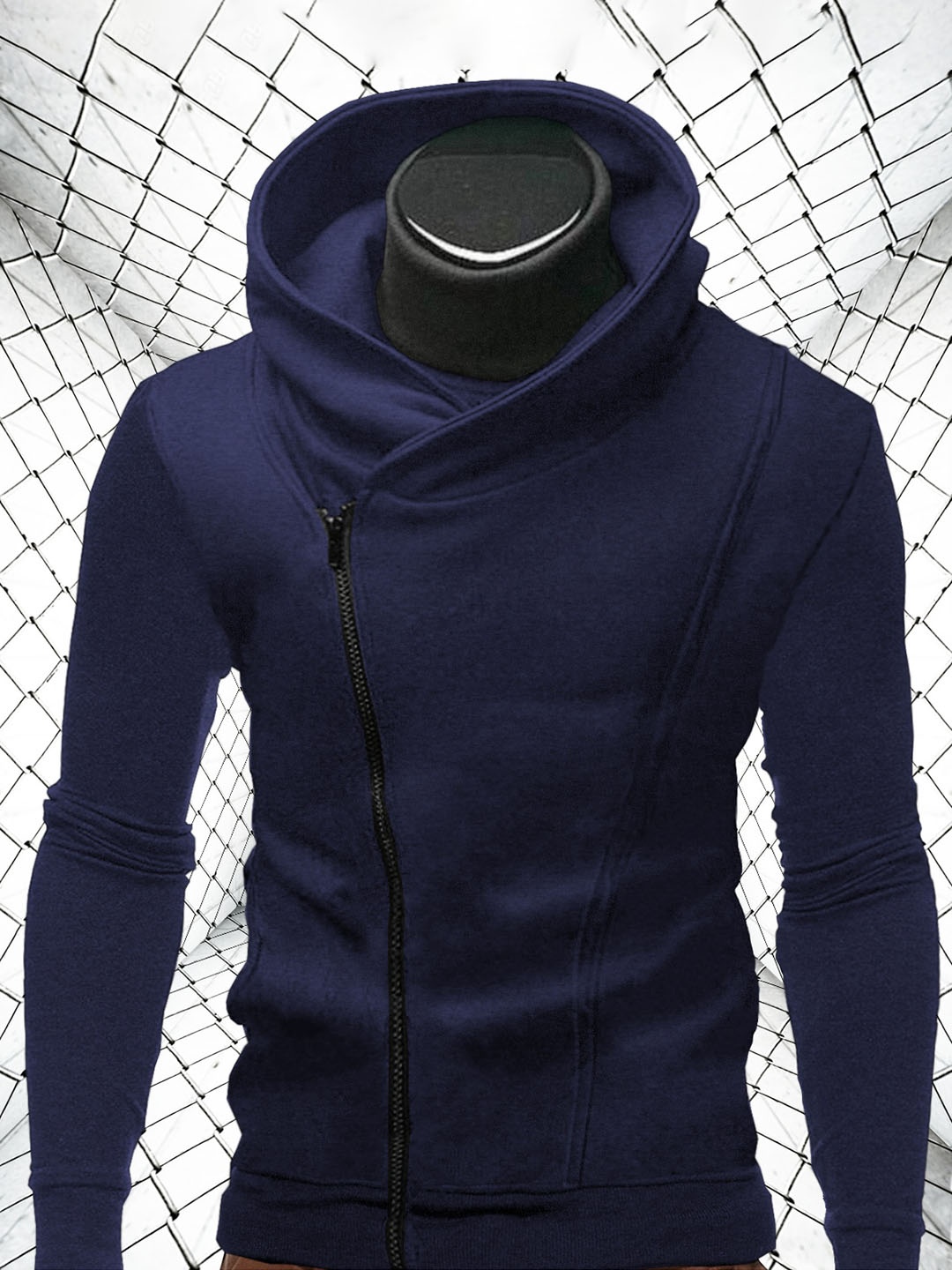 

TRIPR ORIGINALS Men Checked Longline Open Front Jacket, Navy blue