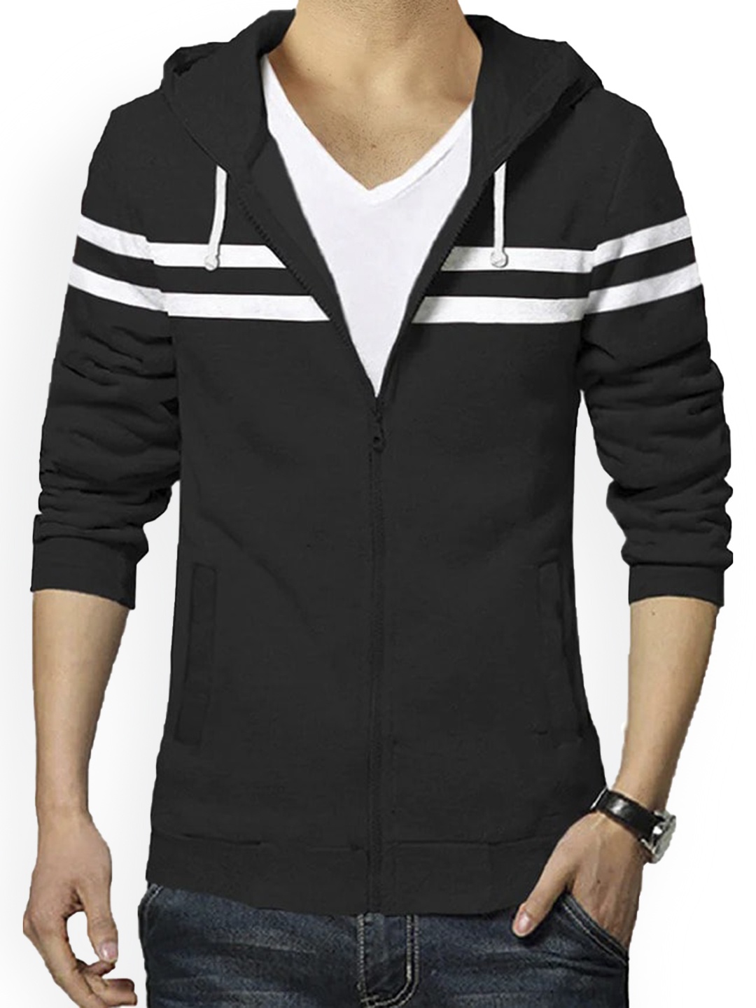 

TRIPR ORIGINALS Striped Cotton Sporty Jacket, White