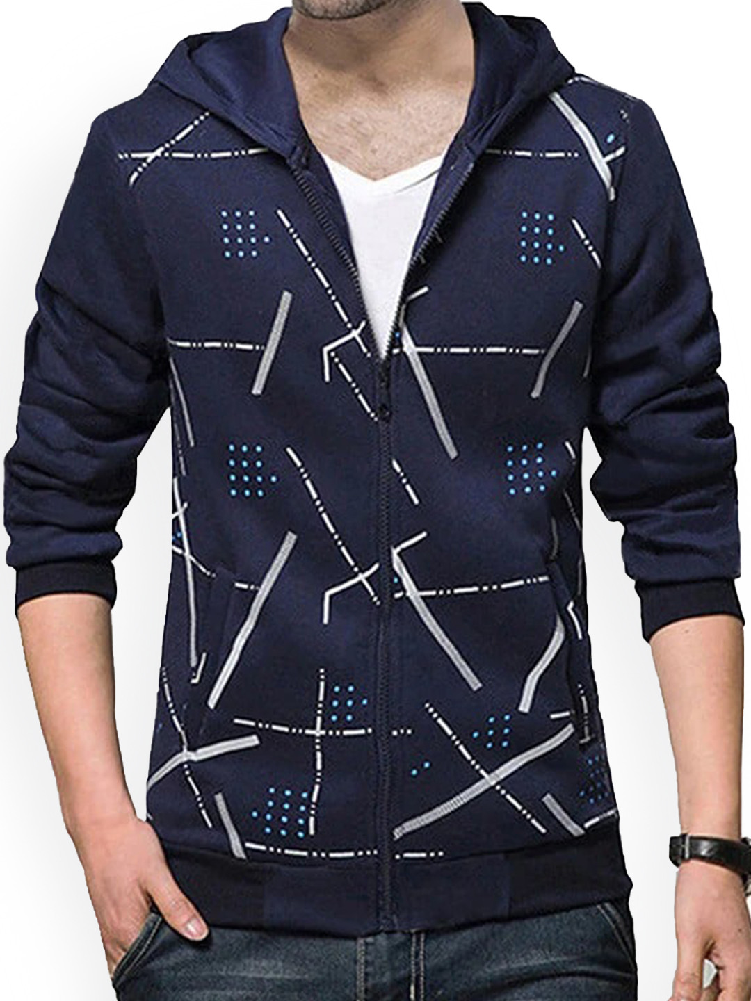 

TRIPR ORIGINALS Hooded Cotton Bomber Jacket, Navy blue