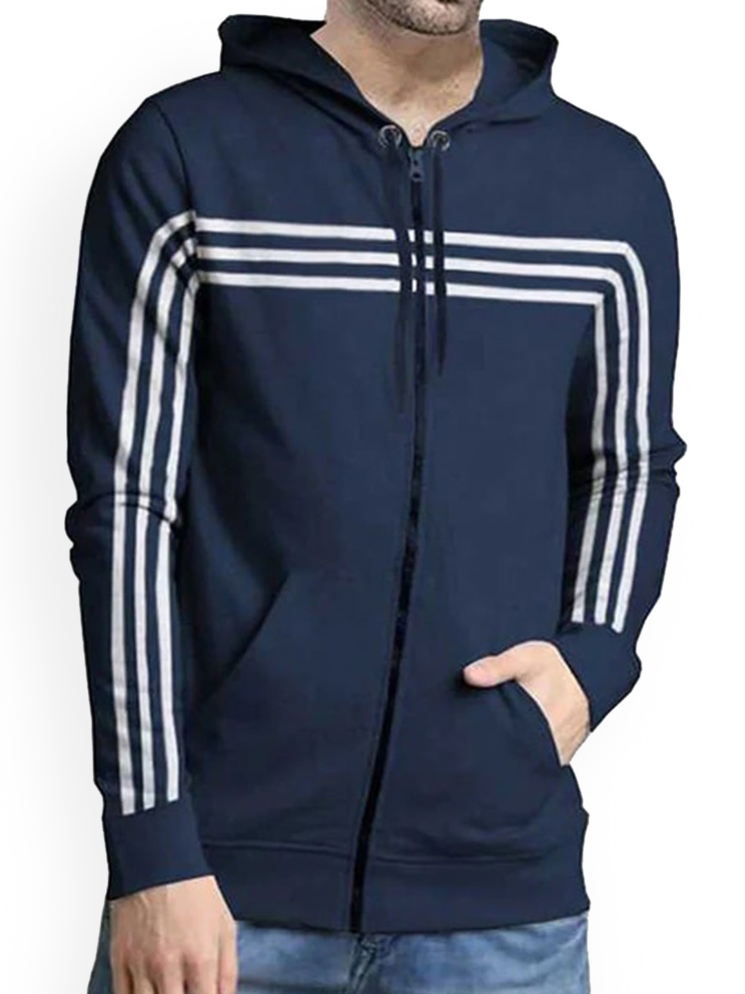 

TRIPR ORIGINALS Striped Cotton Sporty Jacket, Navy blue
