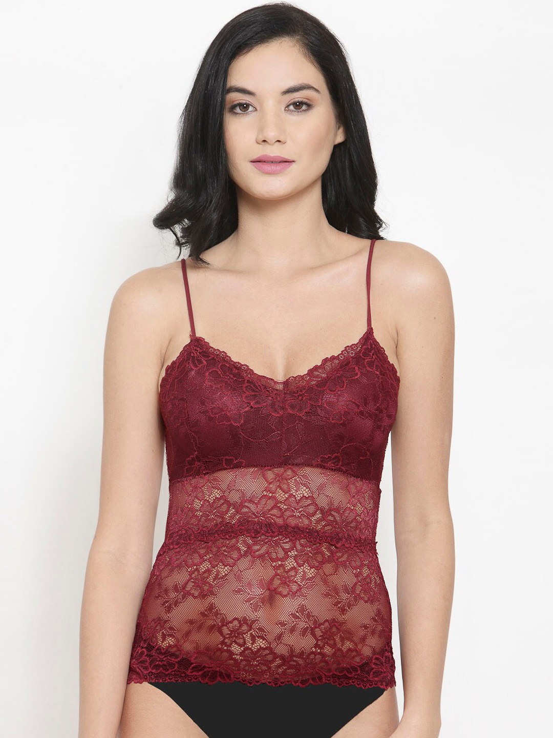 

PrettyCat Lace Camisole Padded Lingerie Set, Maroon