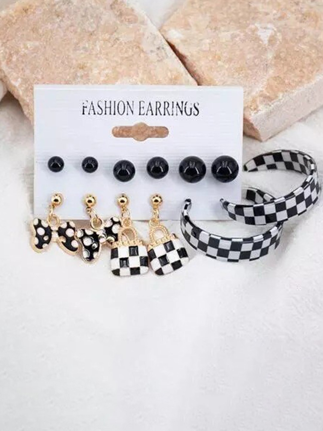 

KARISHMA KREATIONS Set Of 6 Contemporary Studs Earrings, Black