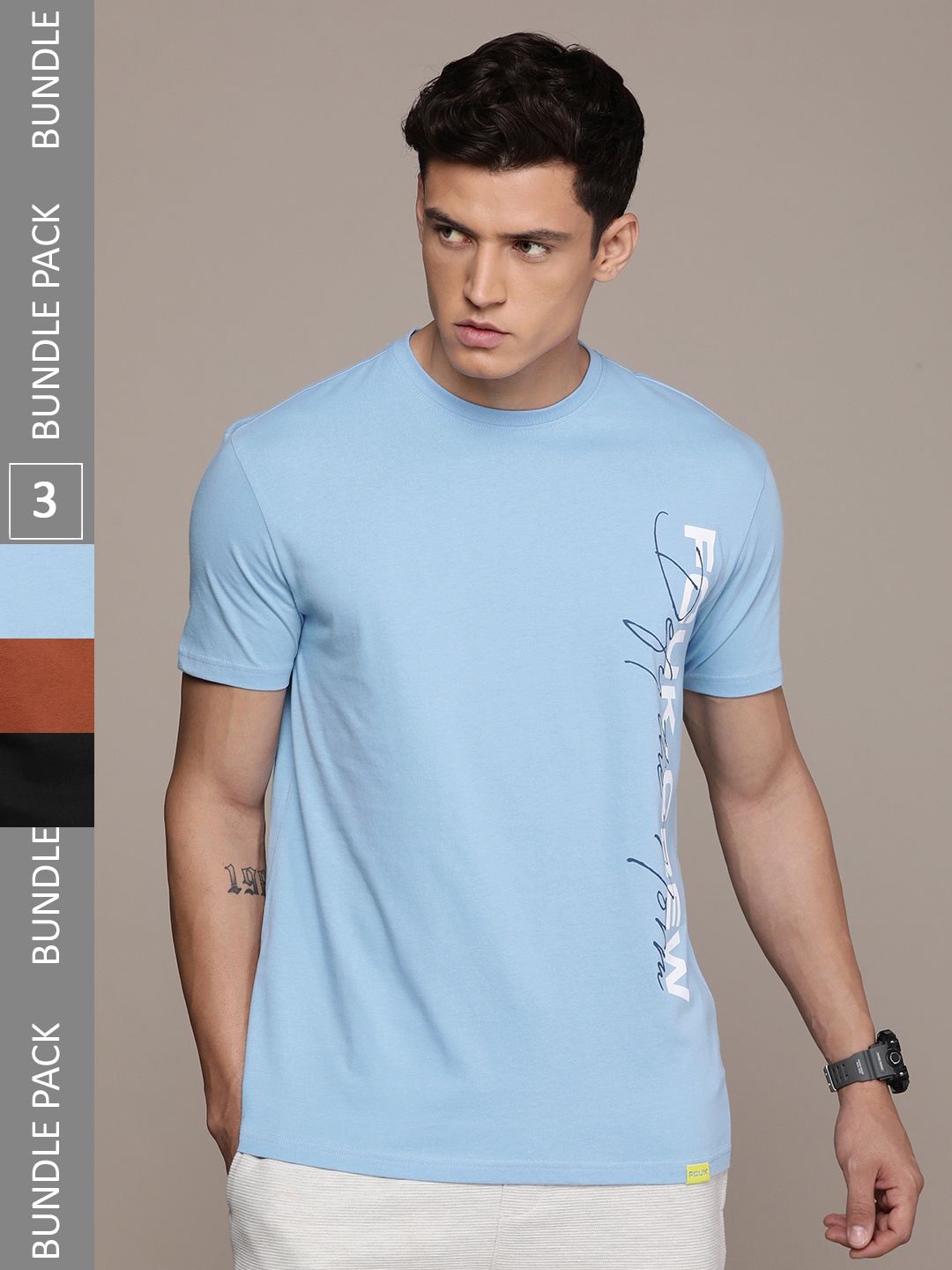 

FCUK Pack of 3 Typography Printed Pure Cotton T-shirt, Blue