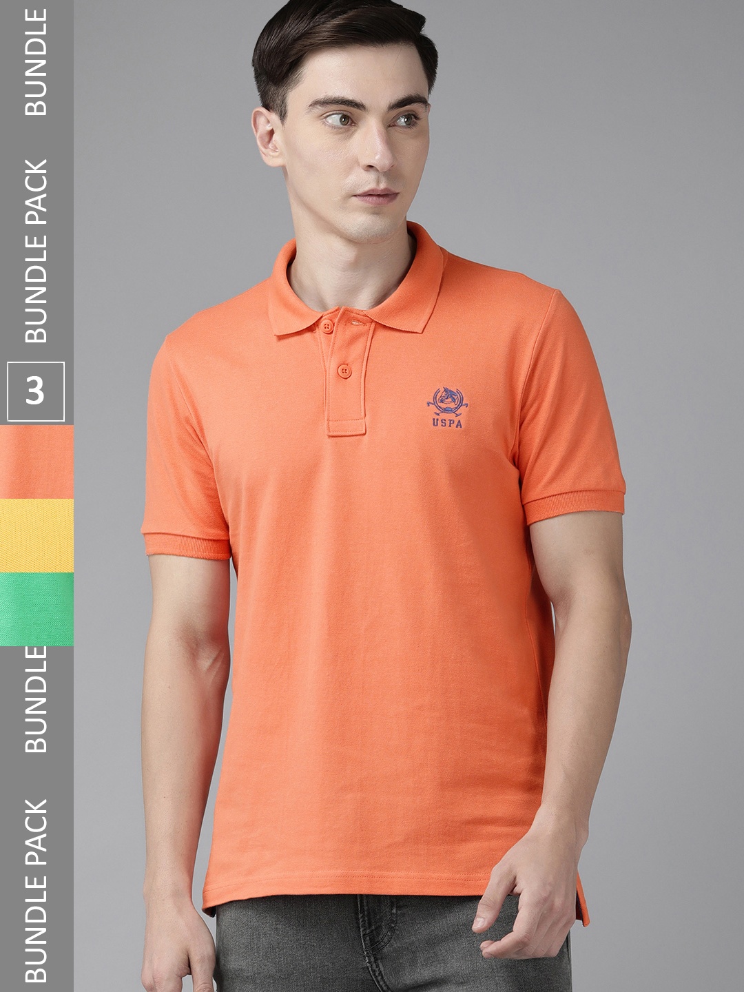 

U S Polo Assn Pack of 3 Polo Collar Pure Cotton T-shirt, Peach