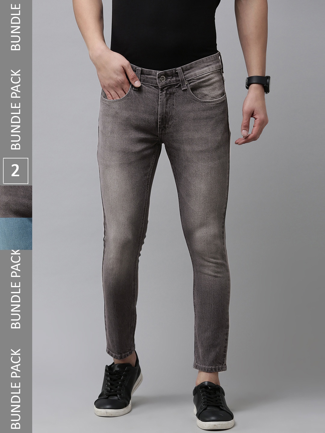 

SPYKAR Pack of 2 Slim Fit Light Fade Stretchable Jeans, Grey