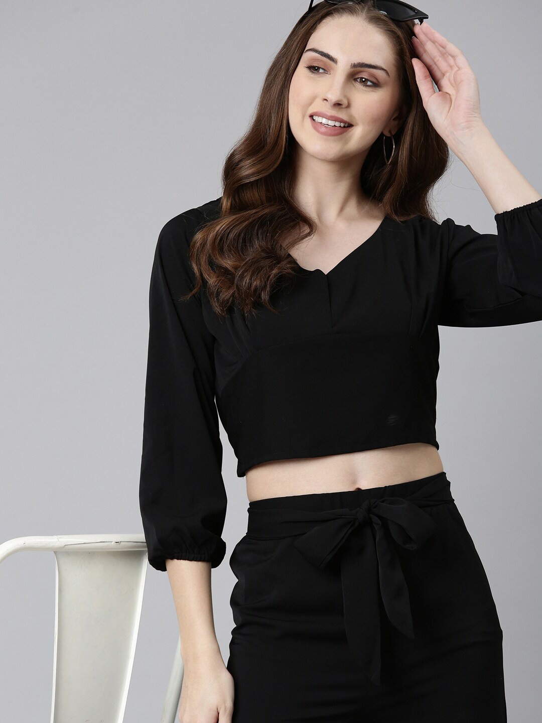 

SHOWOFF Women Crop-Top & Palazzo Co-Ords, Black