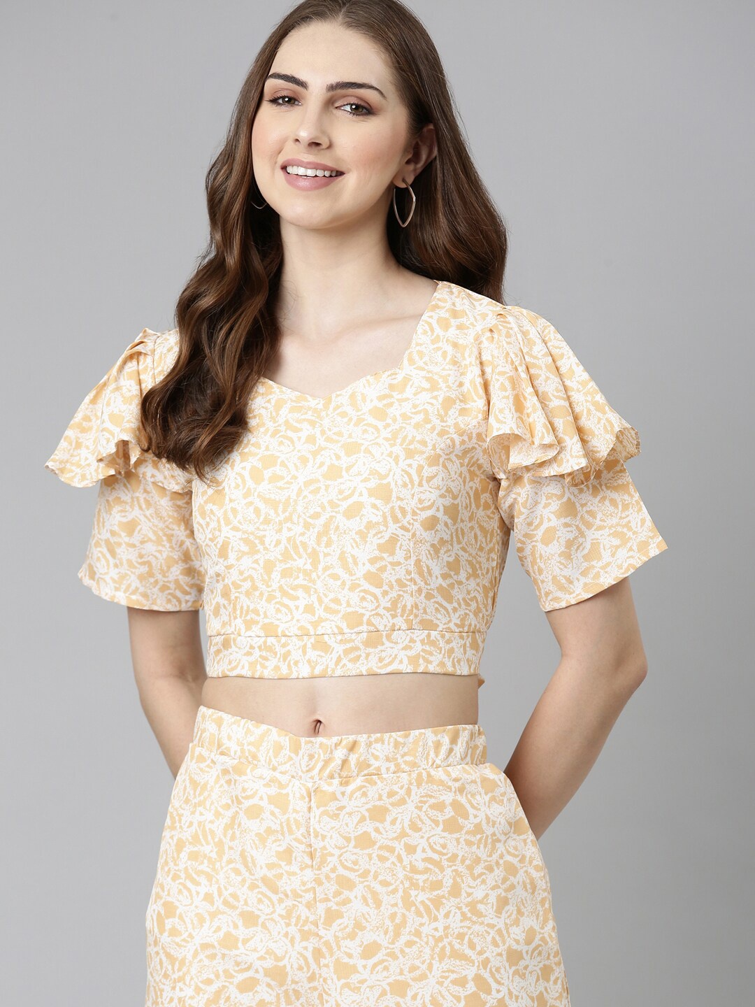 

SHOWOFF Women Dyed Sweetheart Neck Top With Palazzos, Beige