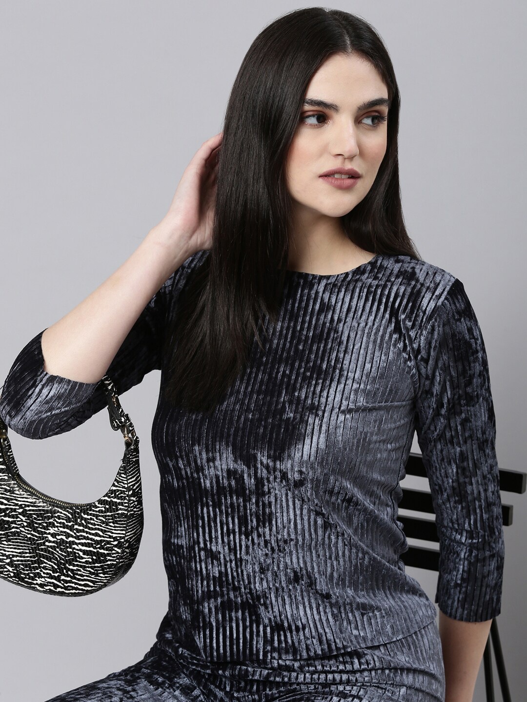 

SHOWOFF Women Self Design Top With Palazzo, Grey