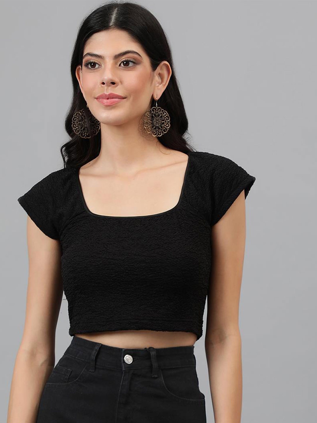 

Kotty Black Square Neck Crop Top