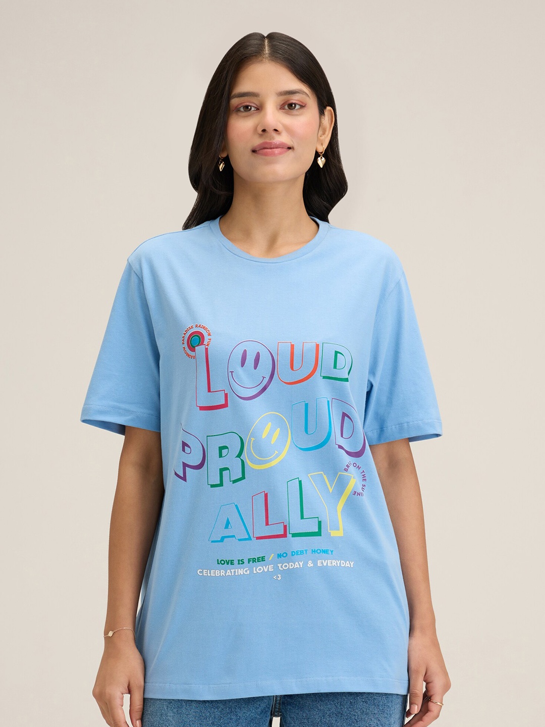 

20Dresses Blue Typography Printed Drop-Shoulder Sleeves Pure Cotton T-shirt