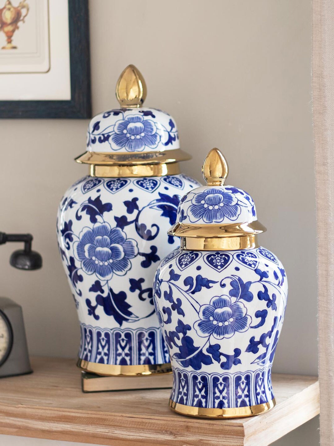

THEDECORKART White Printed 'Egert' Lidded Jar