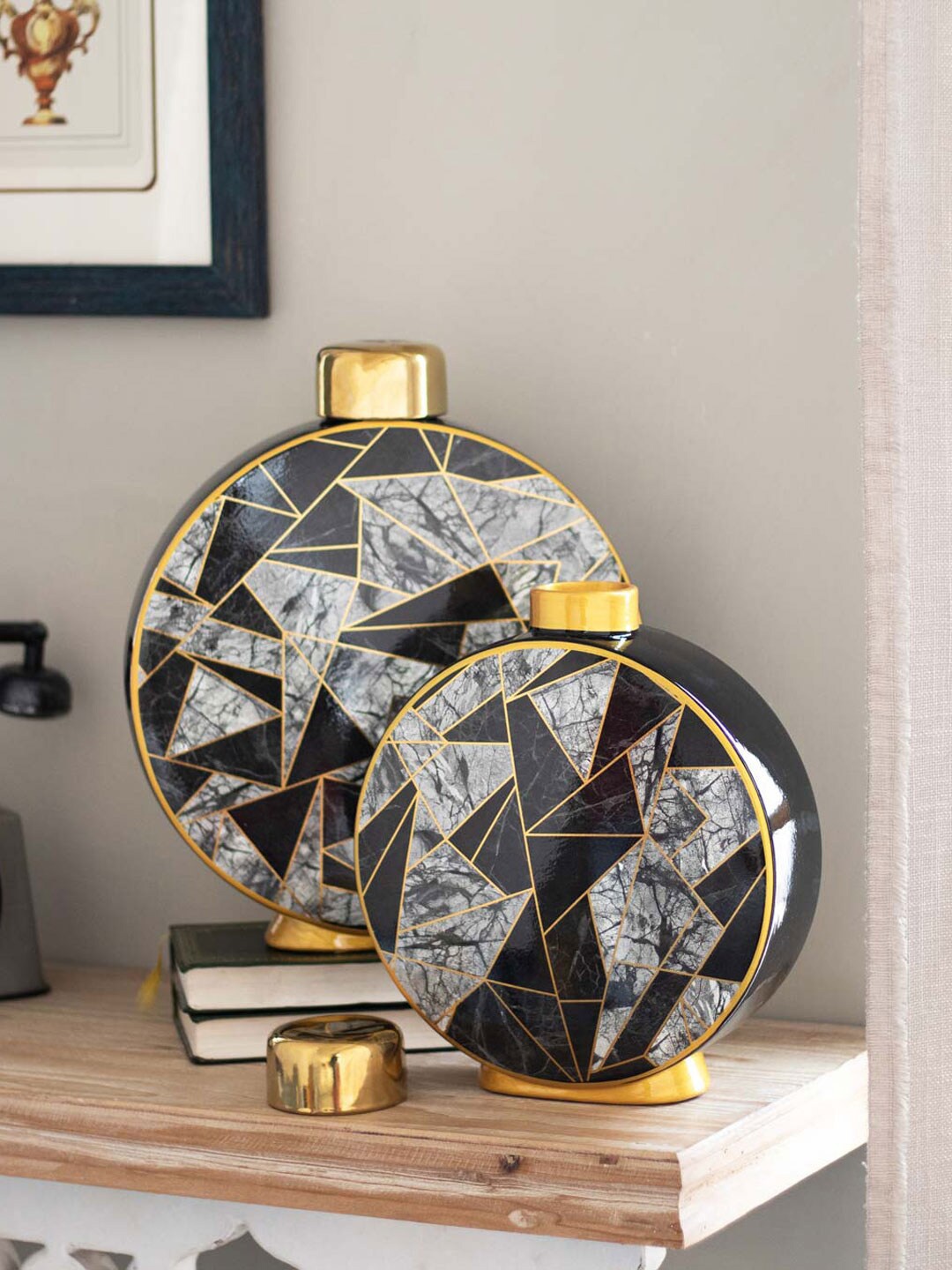 

THEDECORKART Grey Printed Marbled Moon Lidded Jar