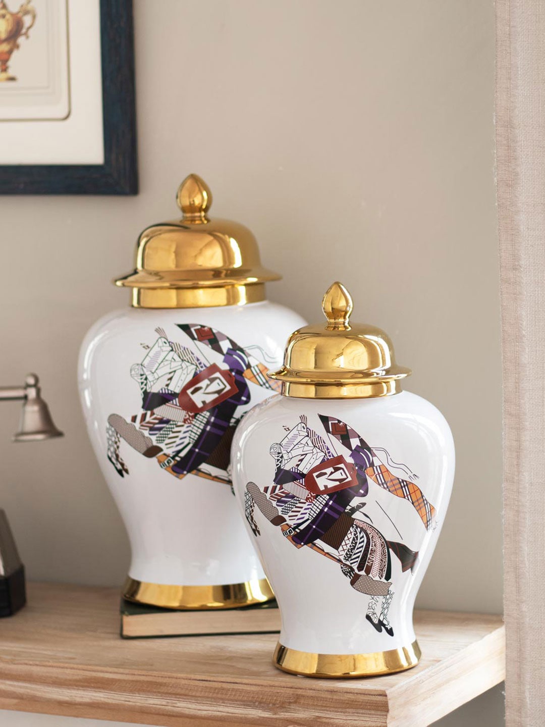 

THEDECORKART White Equestrian Decorative Jar