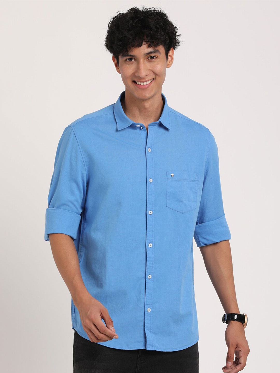 

Turtle Relaxed Slim Fit Pure Cotton Casual Shirt, Blue