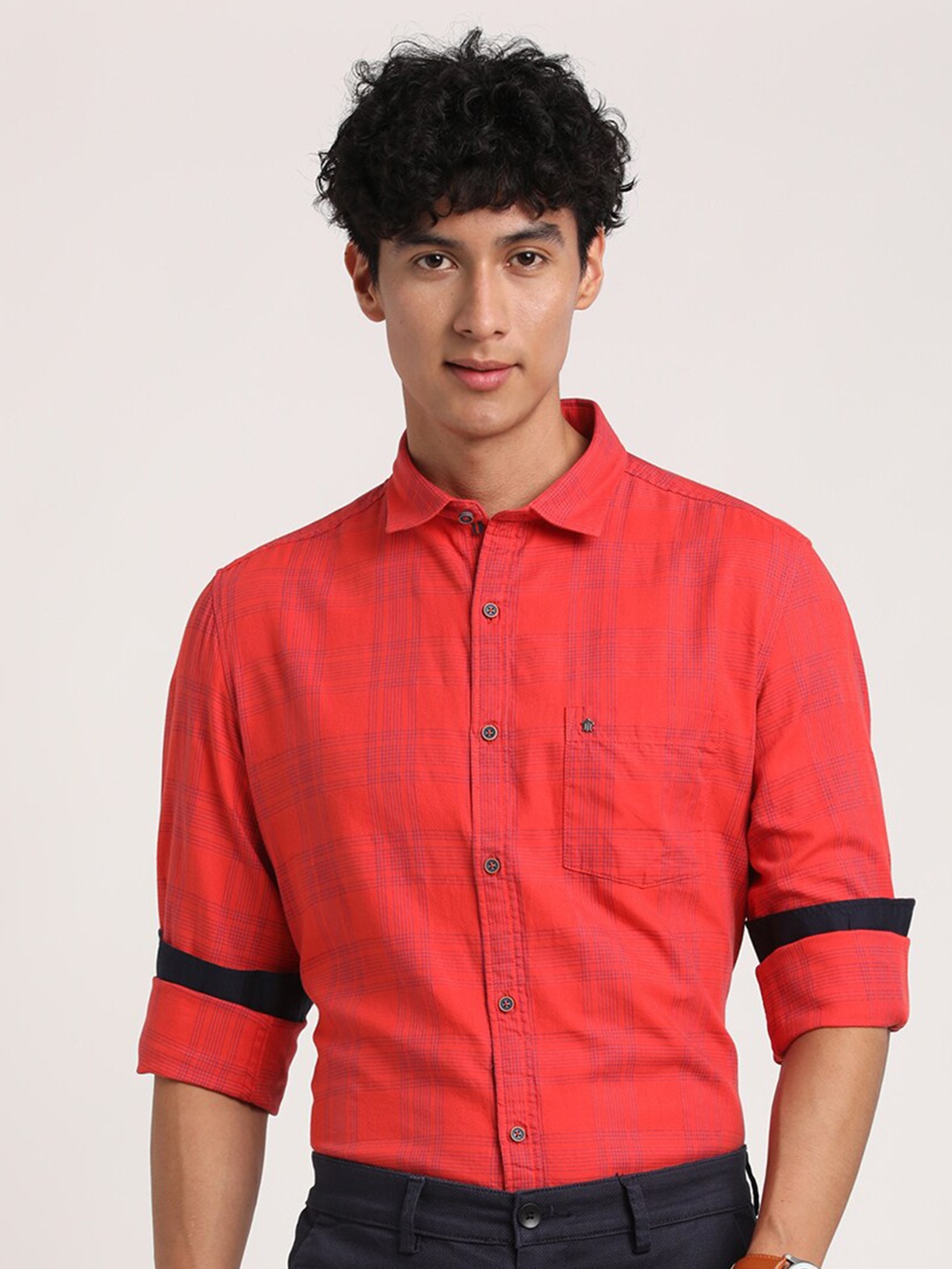 

Turtle Tartan Checked Relaxed Slim Fit Casual Pure Cotton Shirt, Red