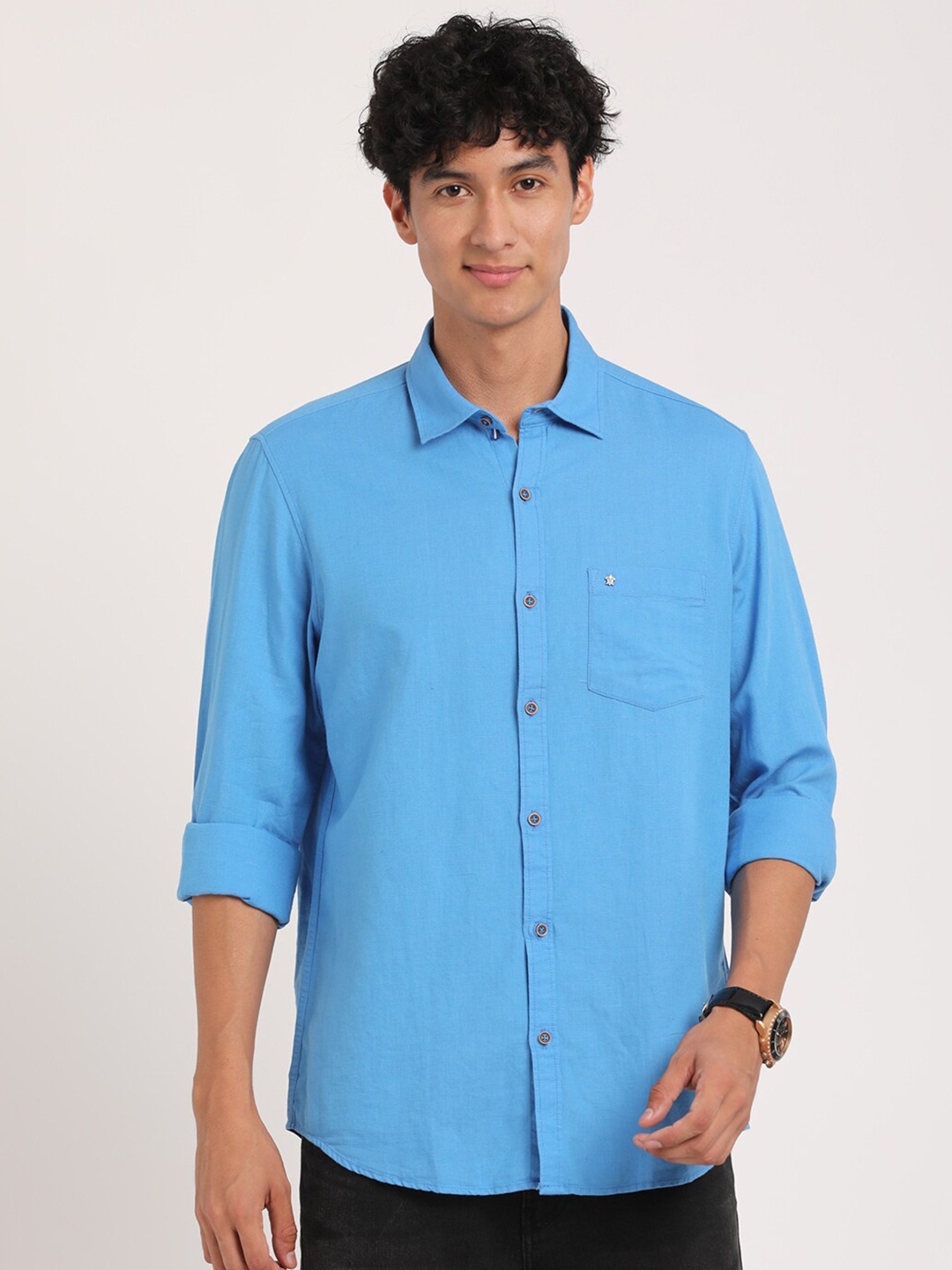 

Turtle Relaxed Slim Fit Casual Cotton Linen Shirt, Blue