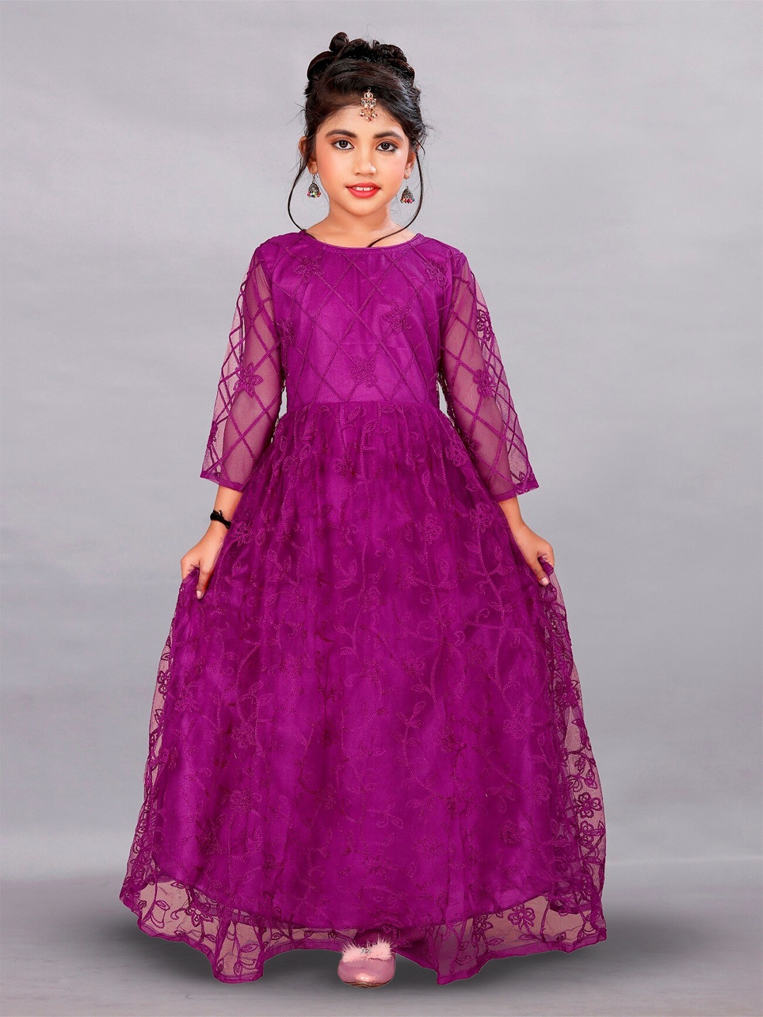 

APNISHA Embroidered Round Neck Gown Maxi Ethnic Dress, Purple