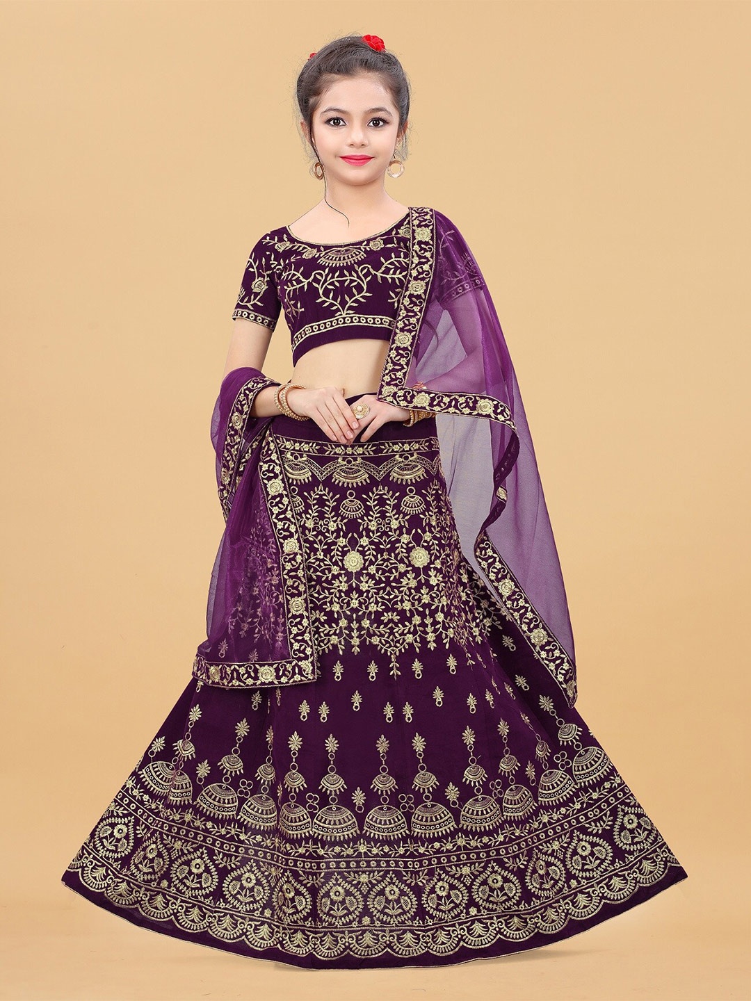 

APNISHA Girls Embroidered Semi-Stitched Lehenga & Unstitched Blouse With Dupatta, Purple