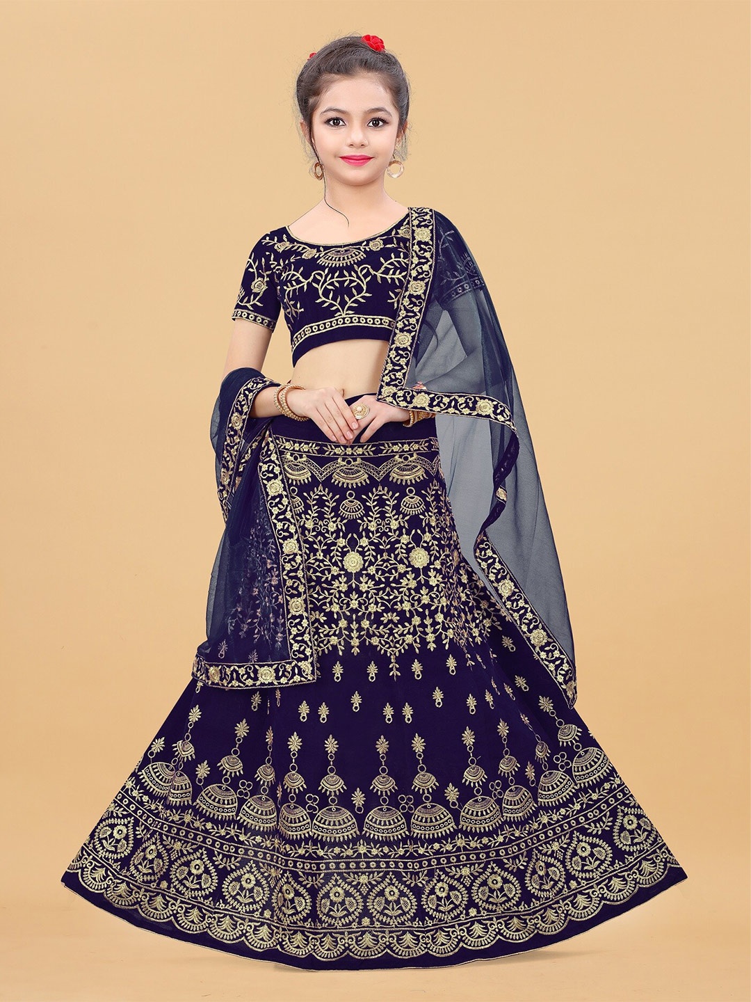 

APNISHA Girls Embroidered Semi-Stitched Lehenga & Unstitched Blouse With Dupatta, Blue