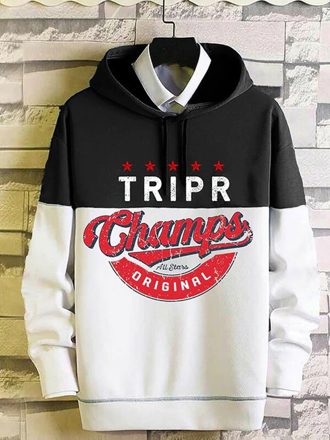 

TRIPR ORIGINALS Men Typography Printed Hooded Cotton Pullover, Black