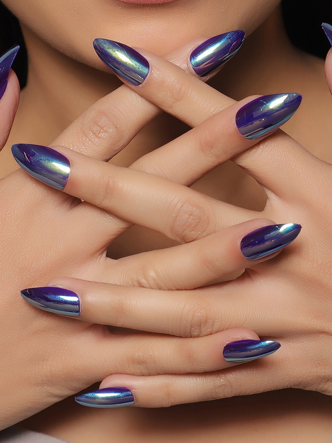 

LICK 14 Pcs Glossy Long Fake Reusable Artificial Press On Nails - Blue