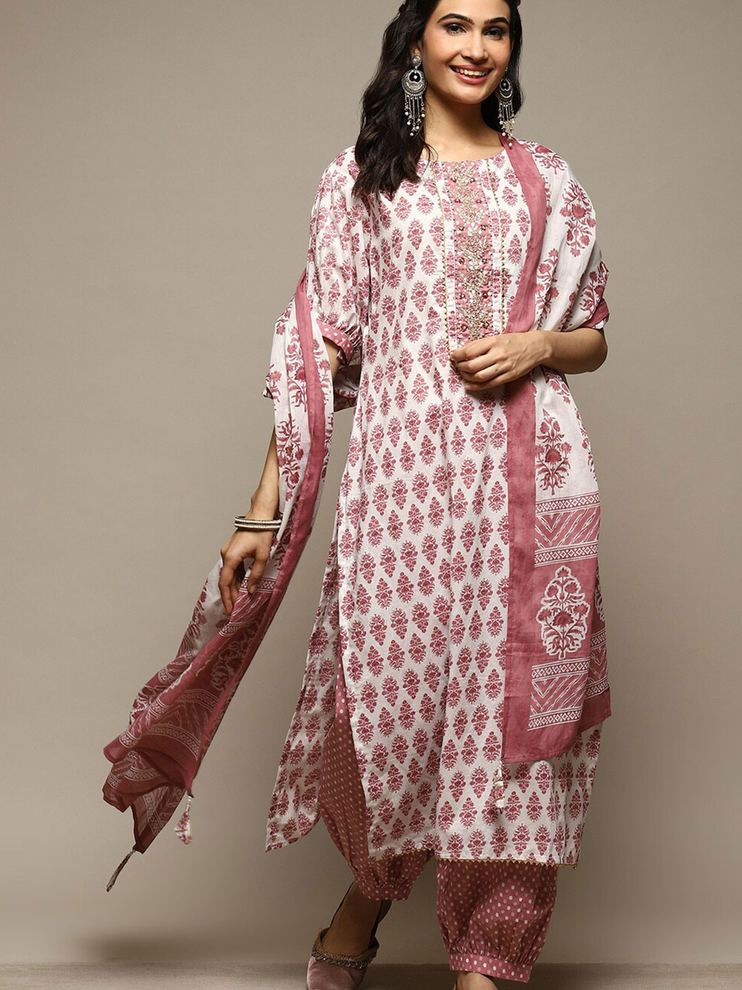 

Biba Ethnic Motifs Printed Unstitched Dress Material, White