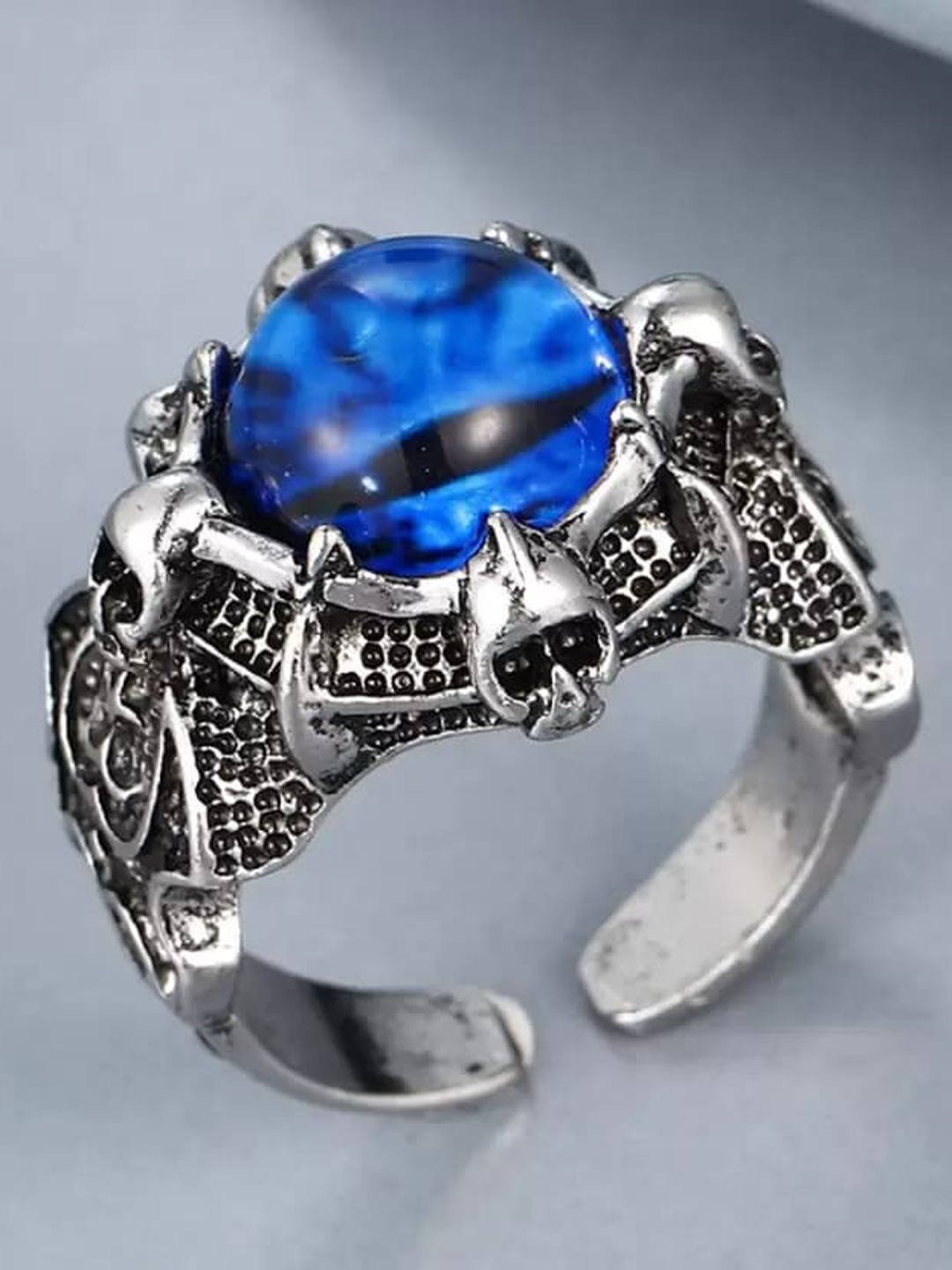 

KARISHMA KREATIONS Stone-Studded Adjustable Devil Eye Finger Ring, Blue