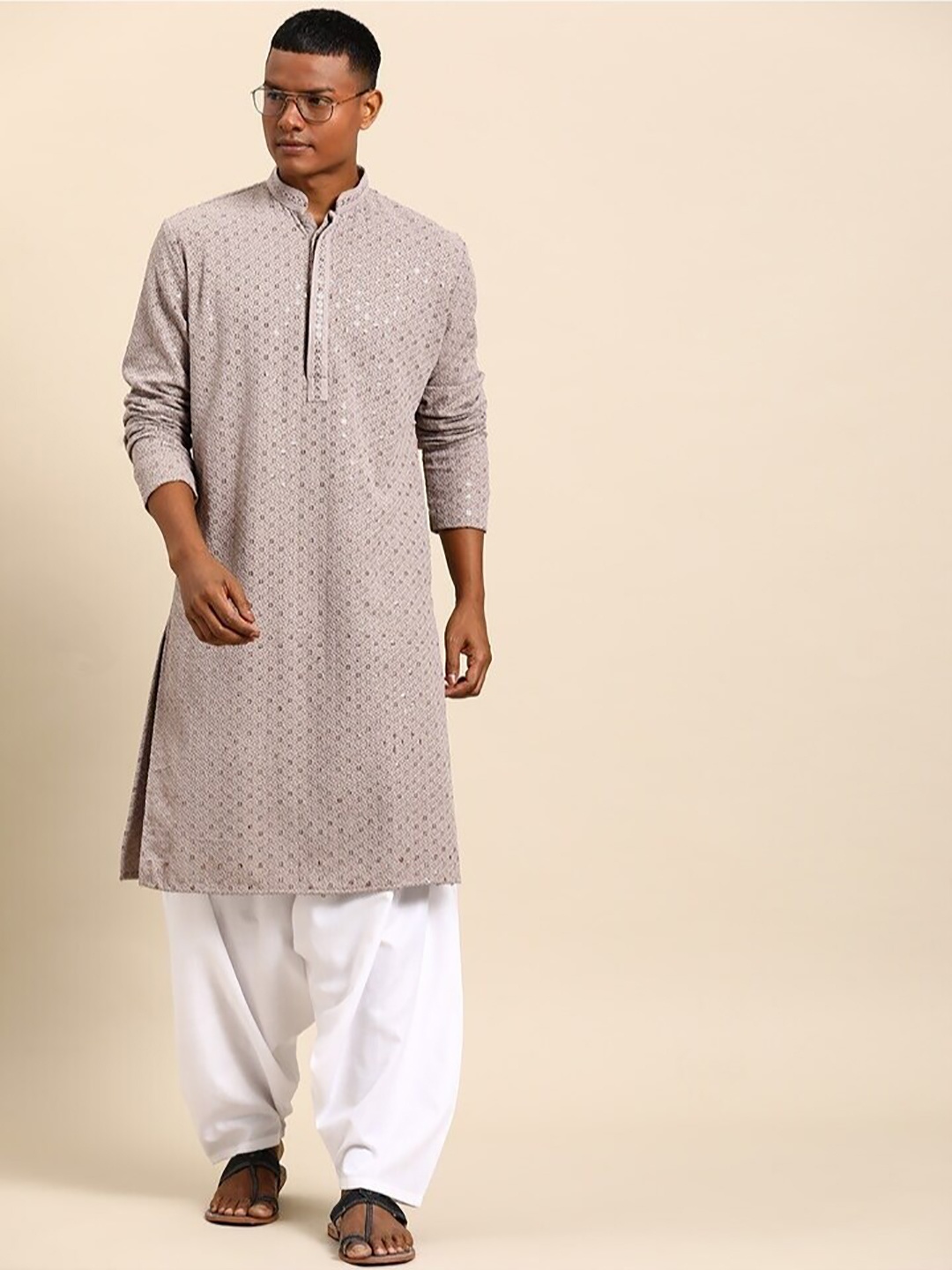 

Molly & Michel Ethnic Motifs Embroidered Regular Sequinned Kurta With Salwar, Grey