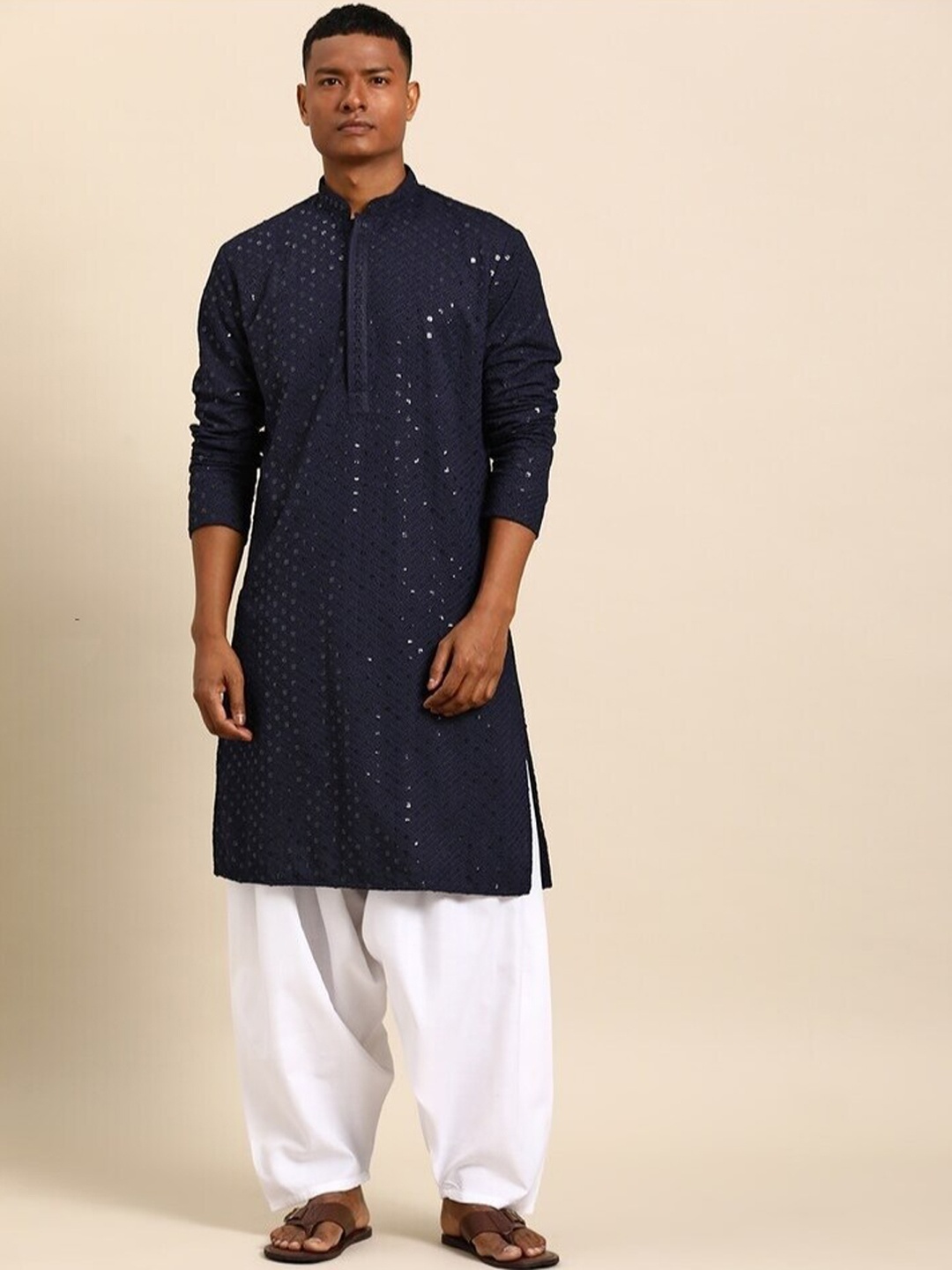 

Molly & Michel Ethnic Motifs Embroidered Regular Kurta With Salwar, Navy blue