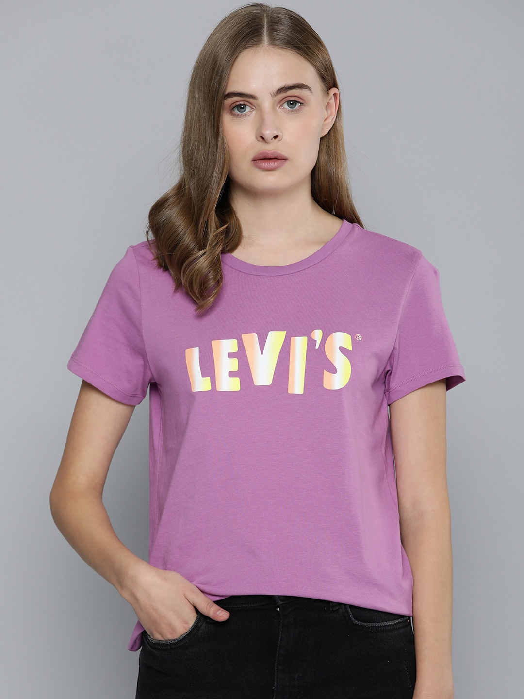 

Levis Brand Logo Graphic Printed Pure Cotton T-shirt, Purple