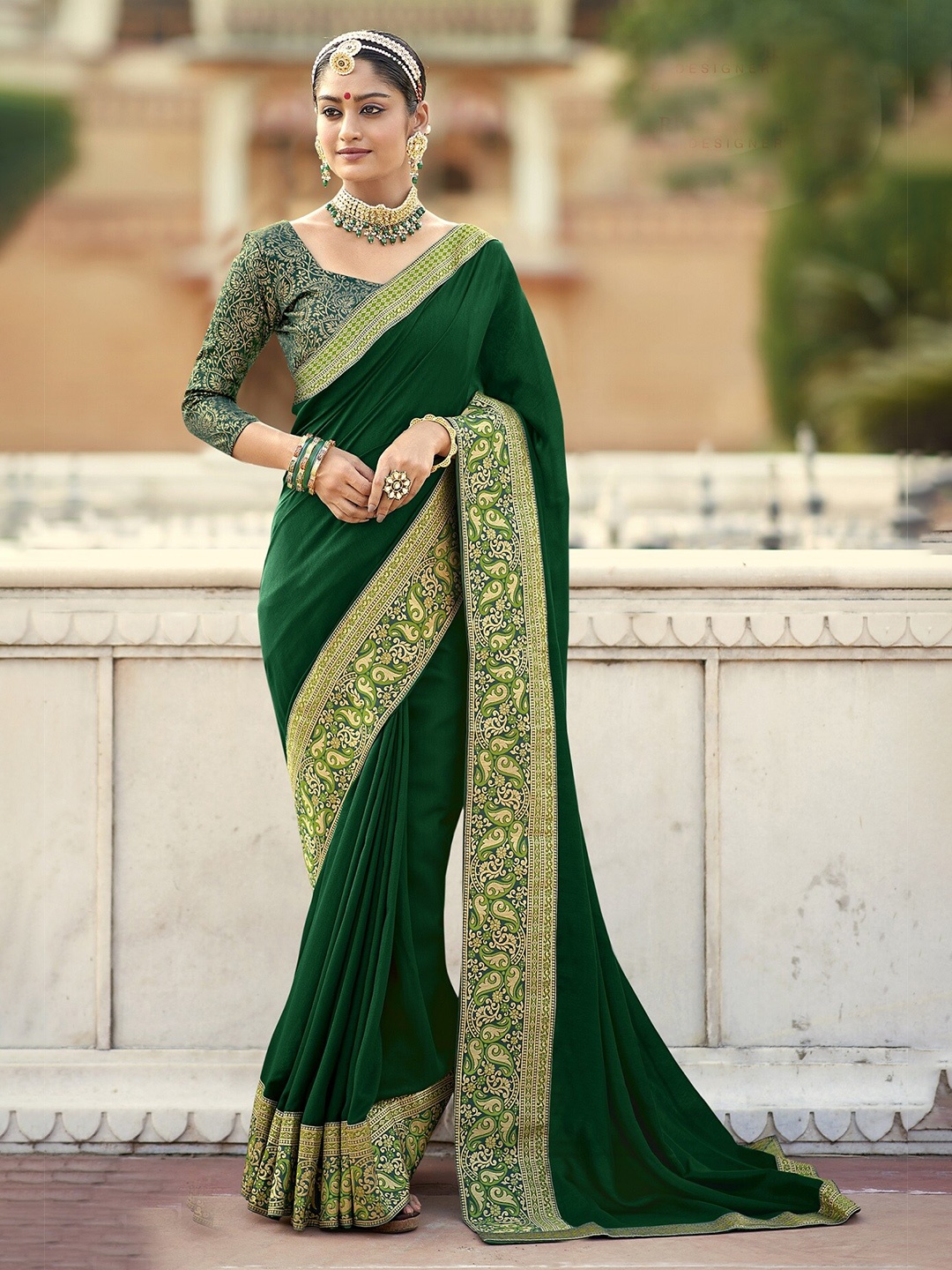 

all about you Green and Gold-Toned Zari Silk Blend Saree