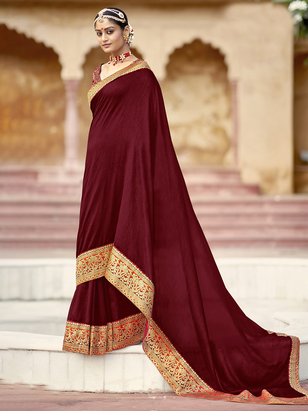

all about you Maroon Silk Blend Saree