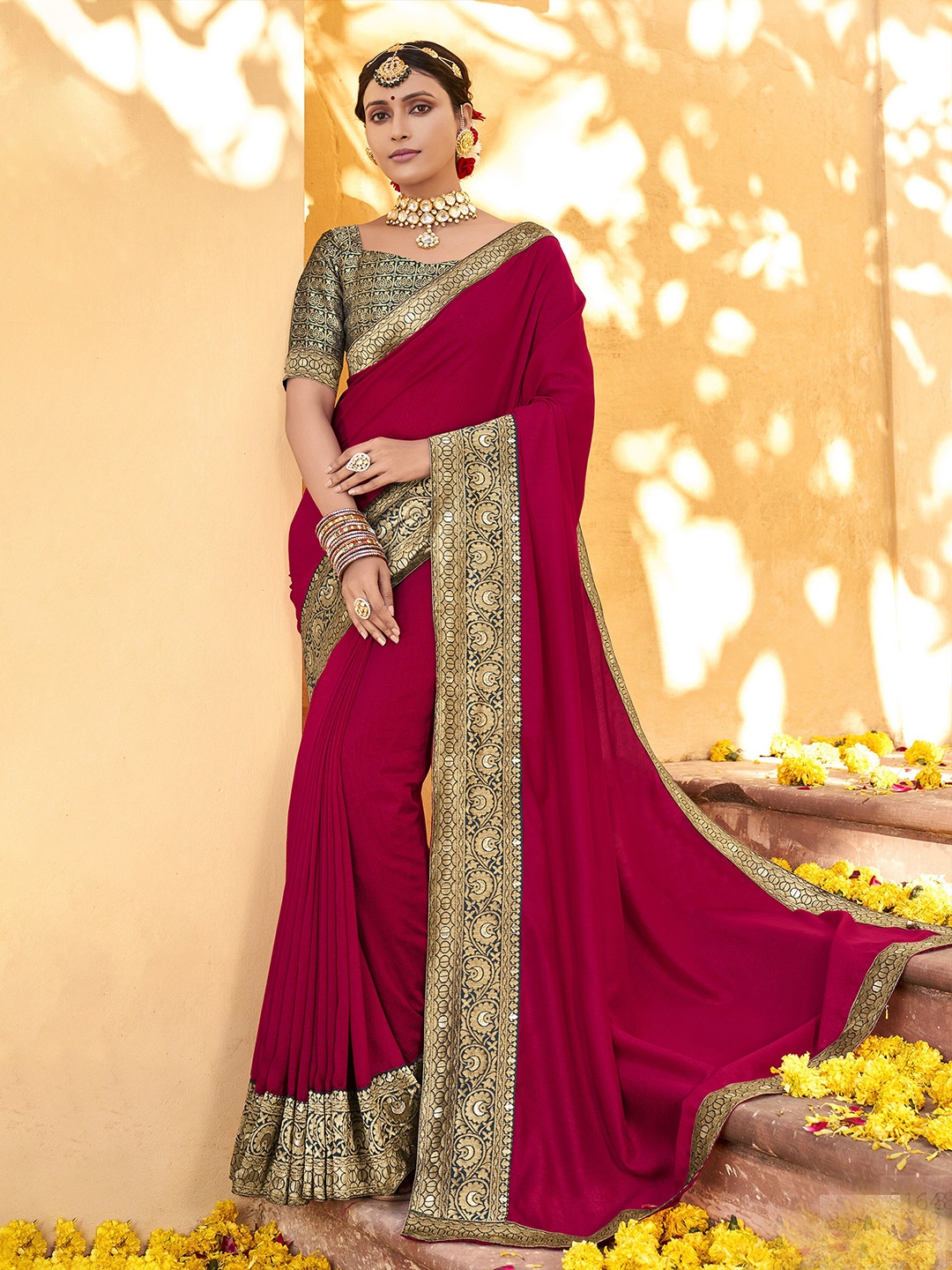 

all about you Magenta and Gold-Toned Zari Silk Blend Saree