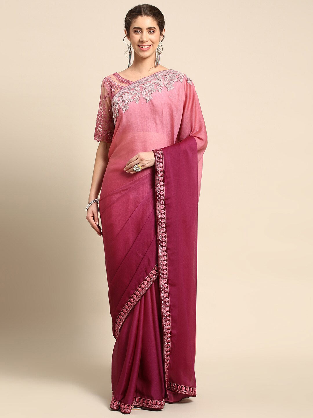 

all about you Pink Sequinned Silk Blend Saree