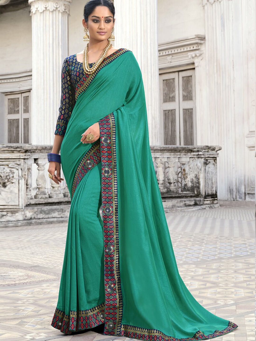 

all about you Green and Blue Zari Silk Blend Saree