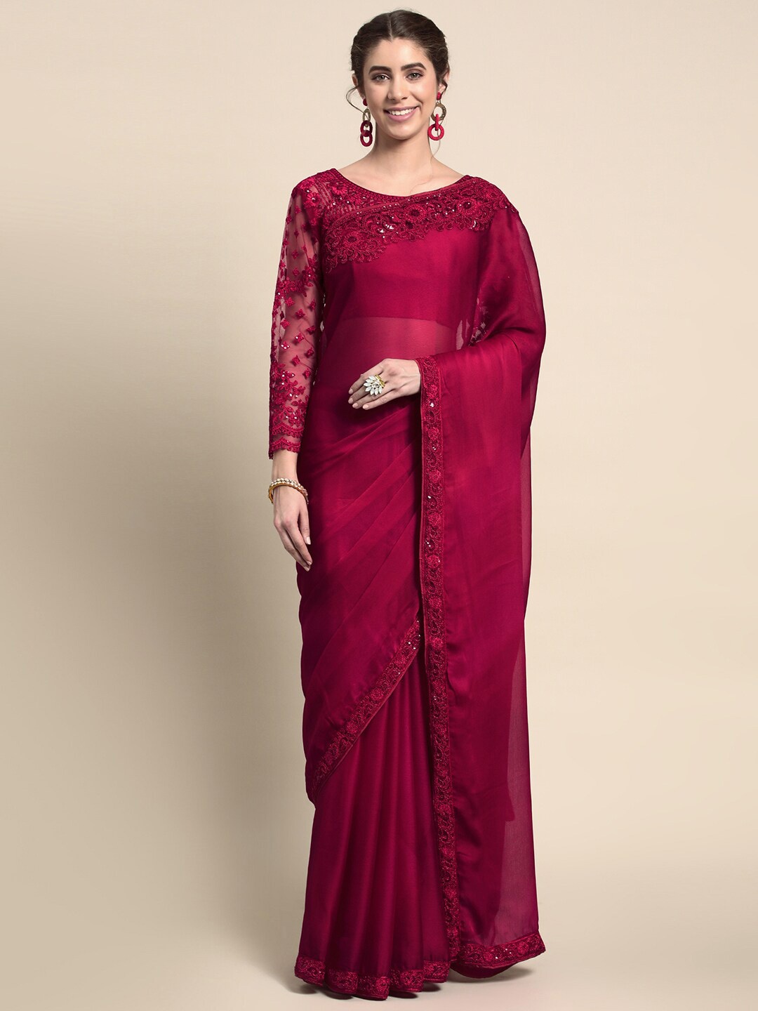 

all about you Red Silk Blend Saree