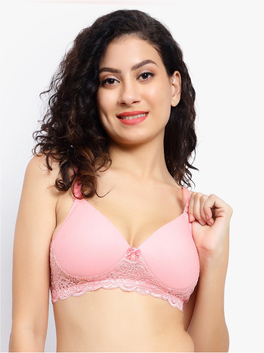 

LADYLAND Lace Bra 360 Degree Support Full Coverage Lightly Padded T-Shirt Bra, Pink