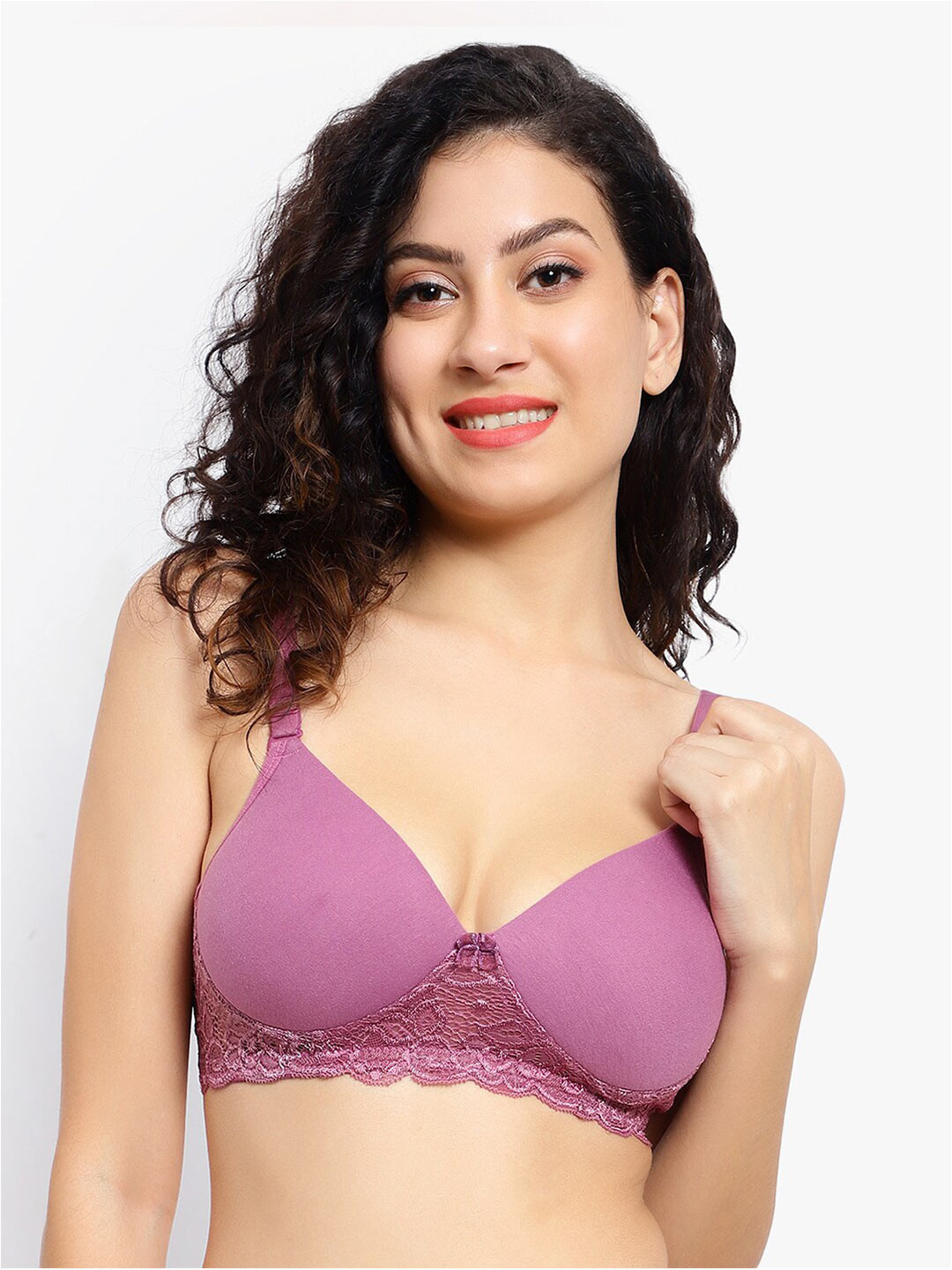 

LADYLAND Lace Bra 360 Degree Support Full Coverage Lightly Padded T-Shirt Bra, Purple