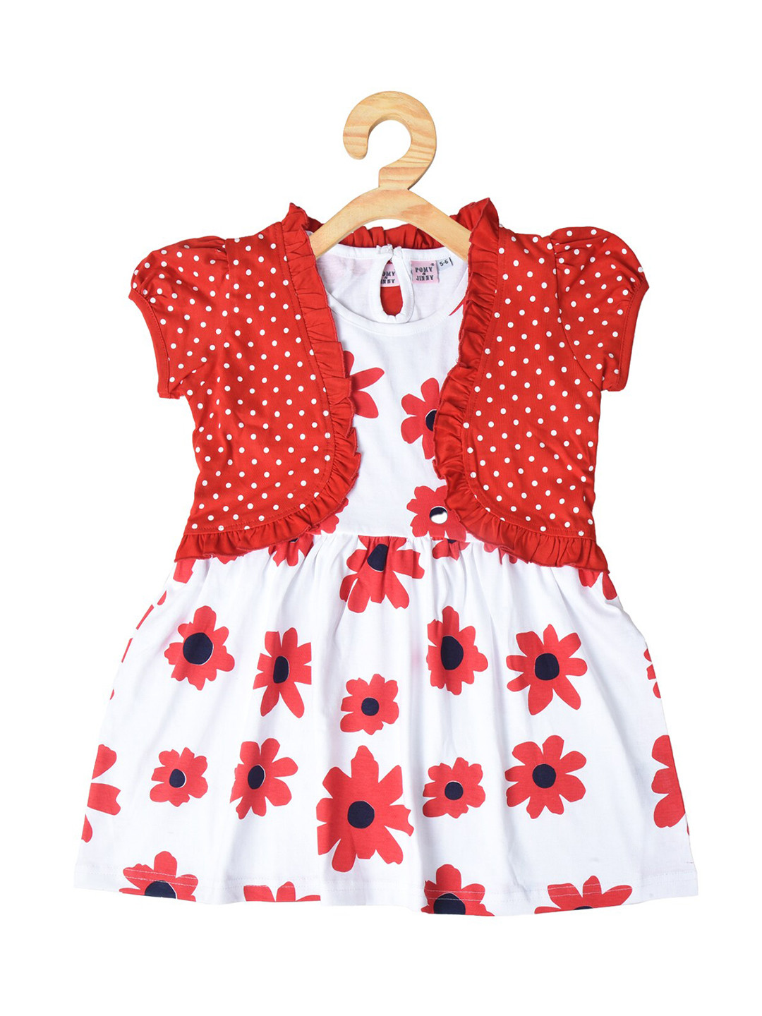 

POMY & JINNY Girls Floral Printed Puff Sleeve Cotton Fit & Flare Dress, White