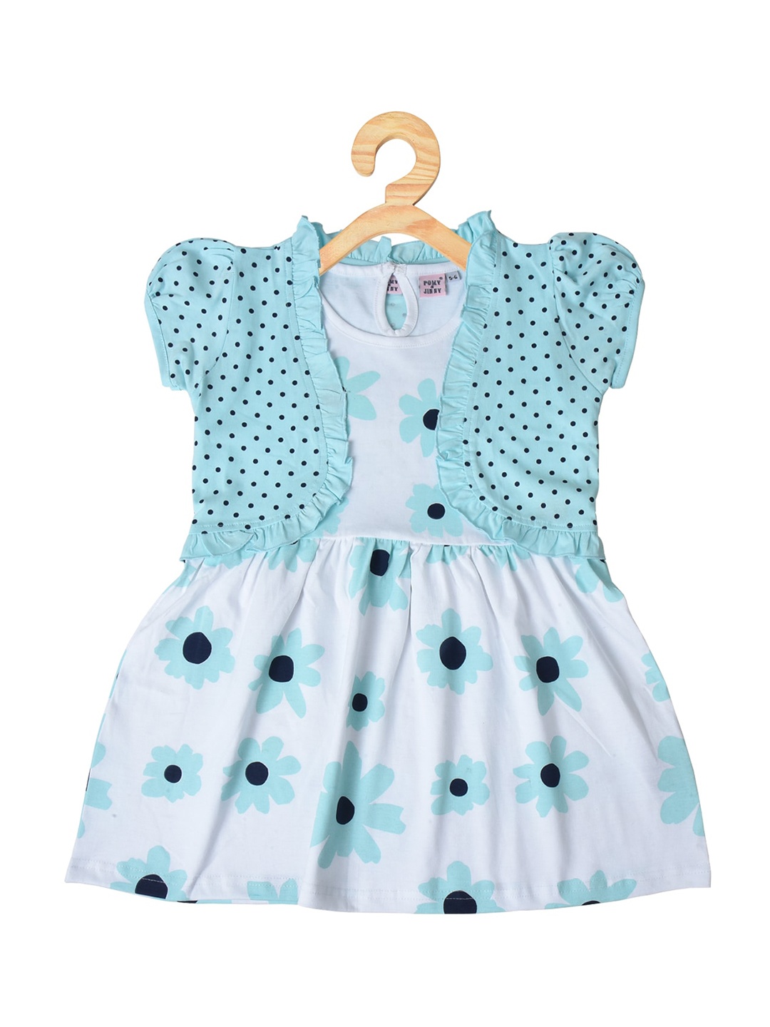 

POMY & JINNY Girls Floral Printed Puff Sleeves Cotton Fit & Flare Dress, White