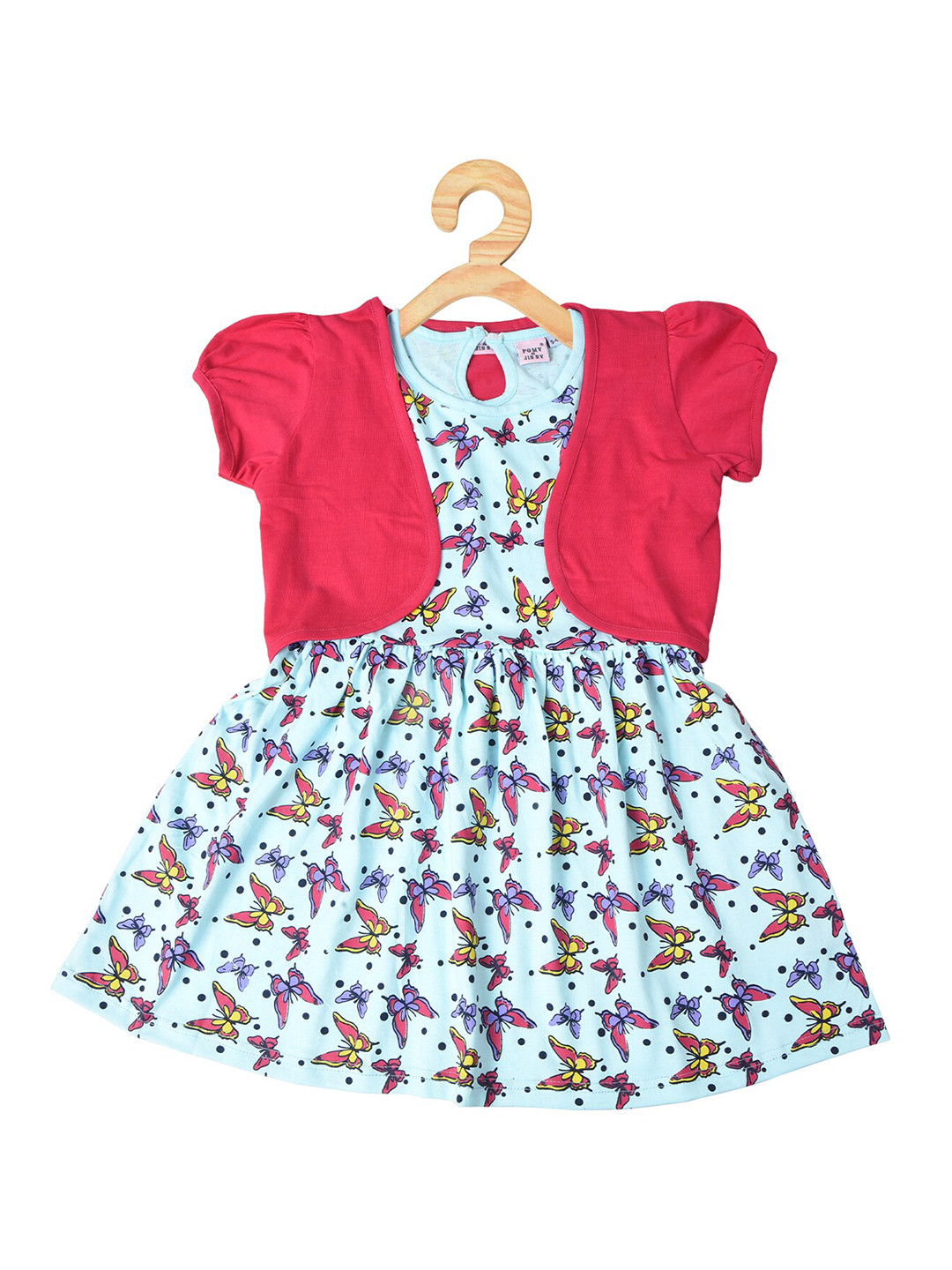 

POMY & JINNY Conversational Printed Puff Sleeve Pure Cotton Fit & Flare Dress, Pink