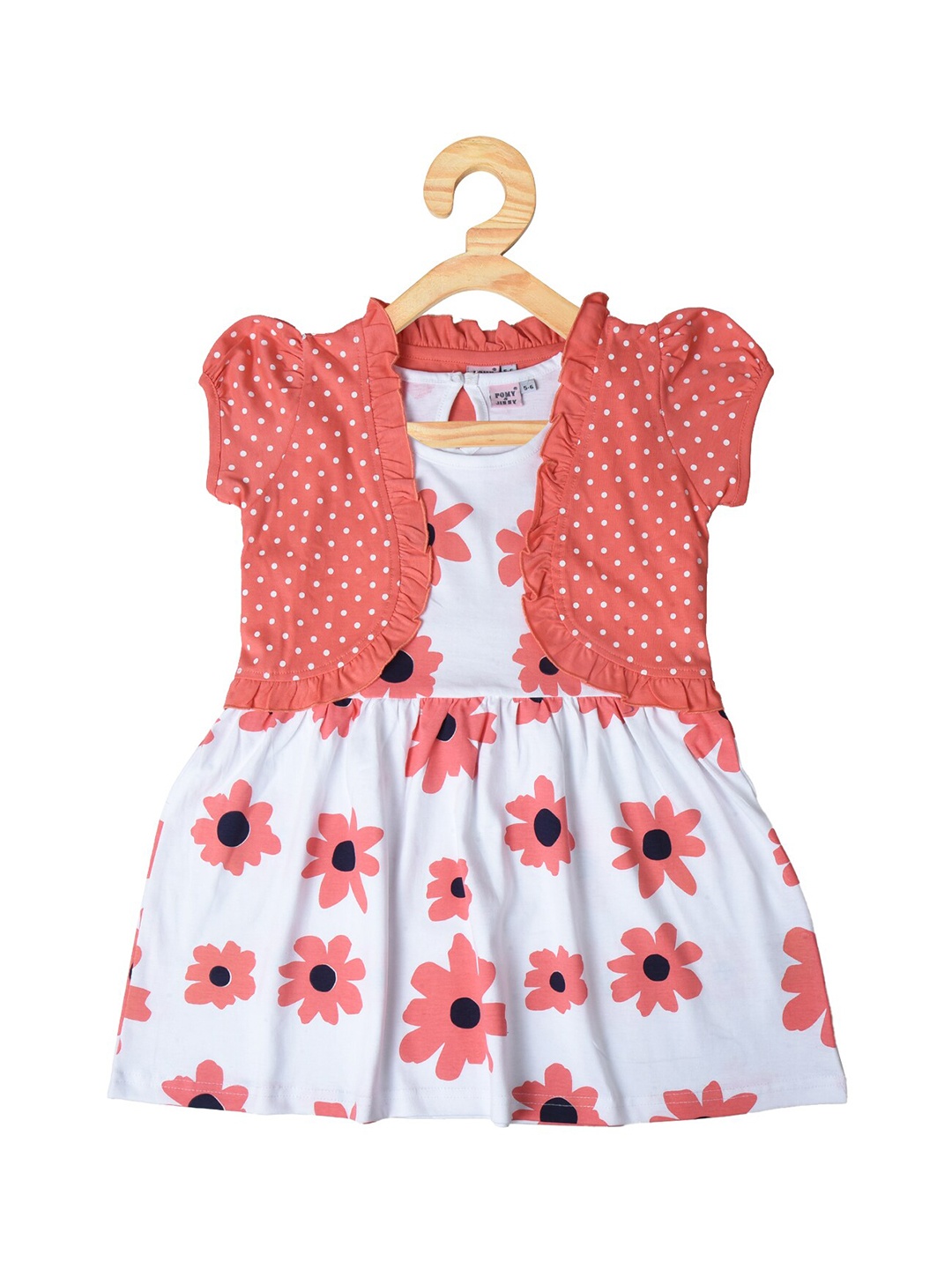

POMY & JINNY Girls Floral Printed Puff Sleeves Fit & Flare Dress, Orange