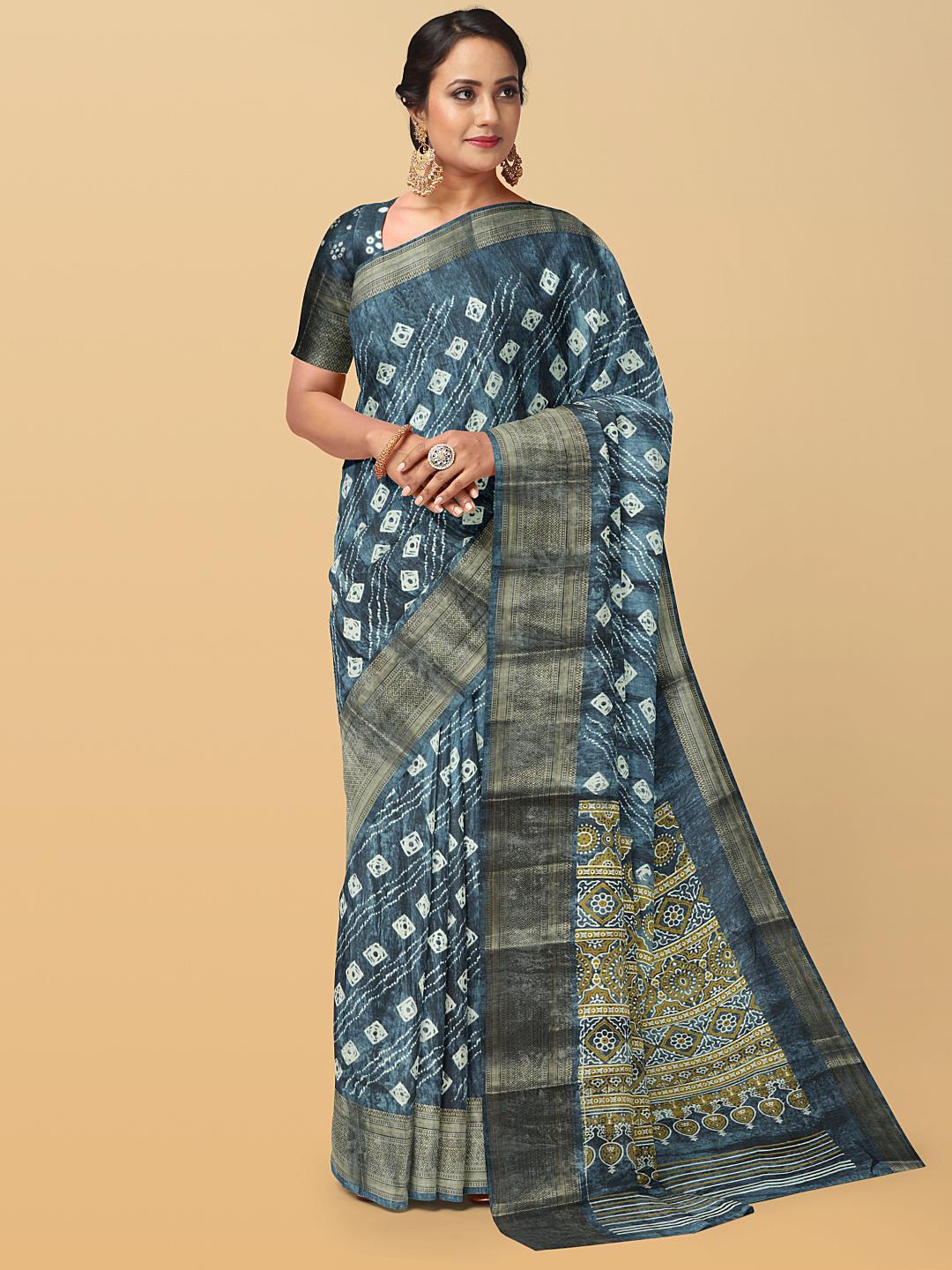 

Kalamandir Batik printed Zari Saree, Grey